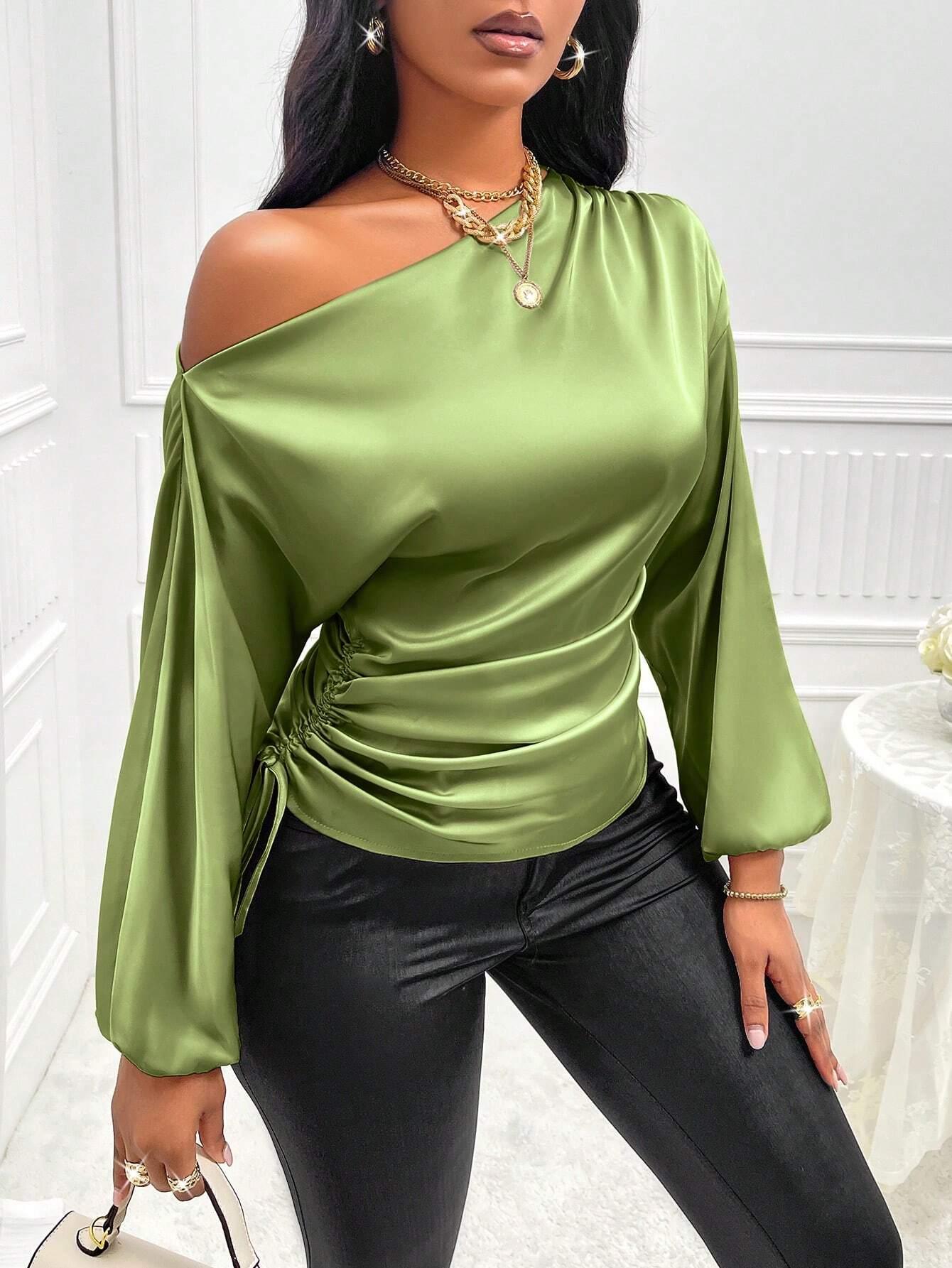 Asymmetric Lantern Sleeve Top Elegant OneShoulder Style - So Real Fashion