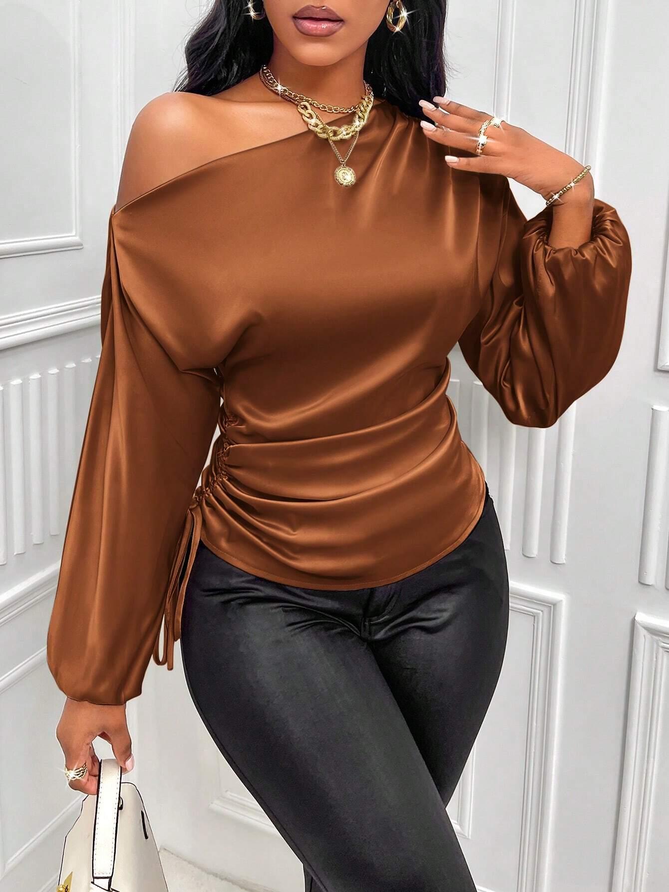 Asymmetric Lantern Sleeve Top Elegant OneShoulder Style - So Real Fashion