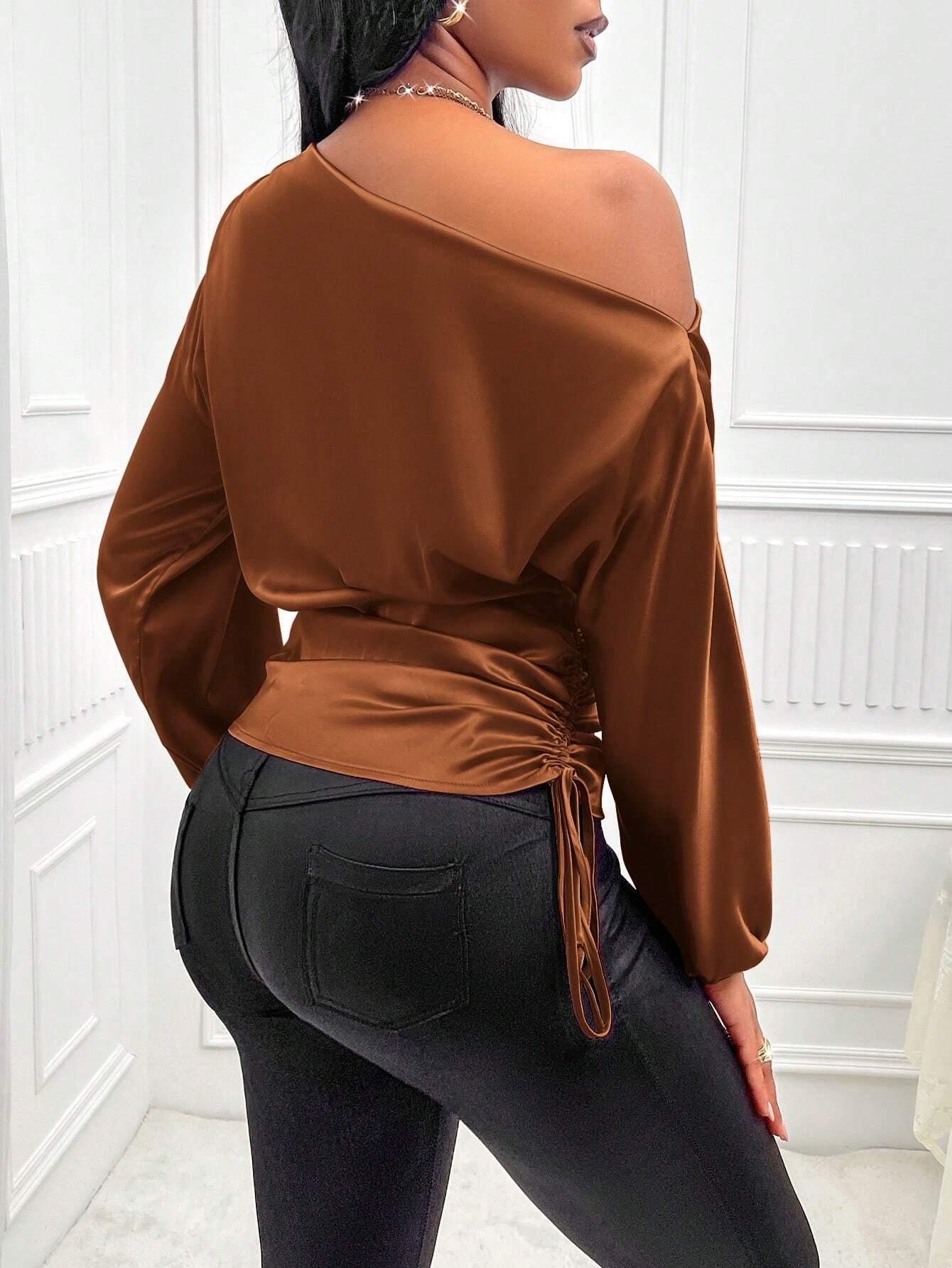 Asymmetric Lantern Sleeve Top Elegant OneShoulder Style - So Real Fashion