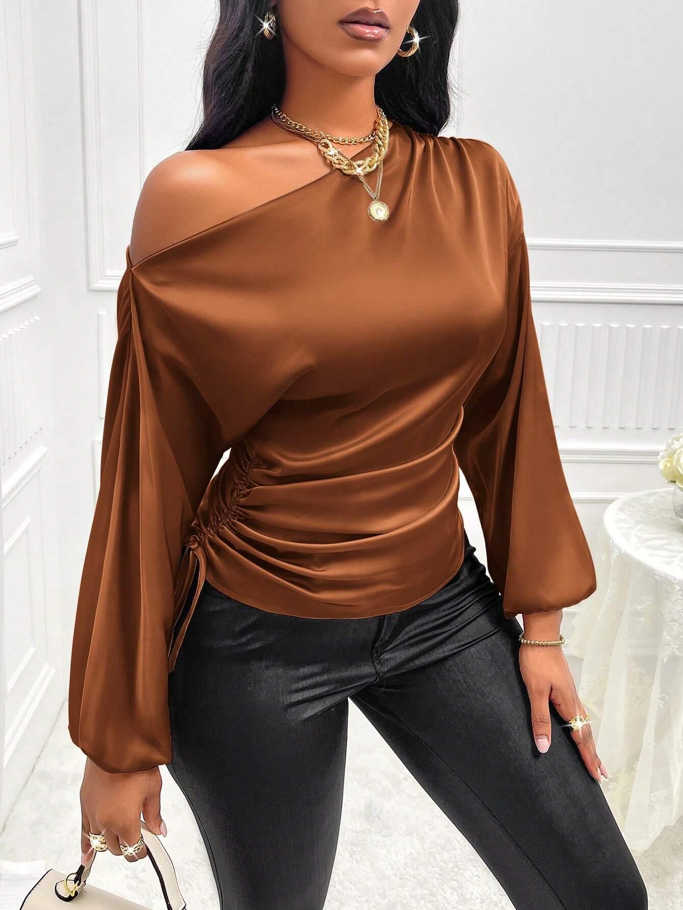 Asymmetric Lantern Sleeve Top Elegant OneShoulder Style - So Real Fashion