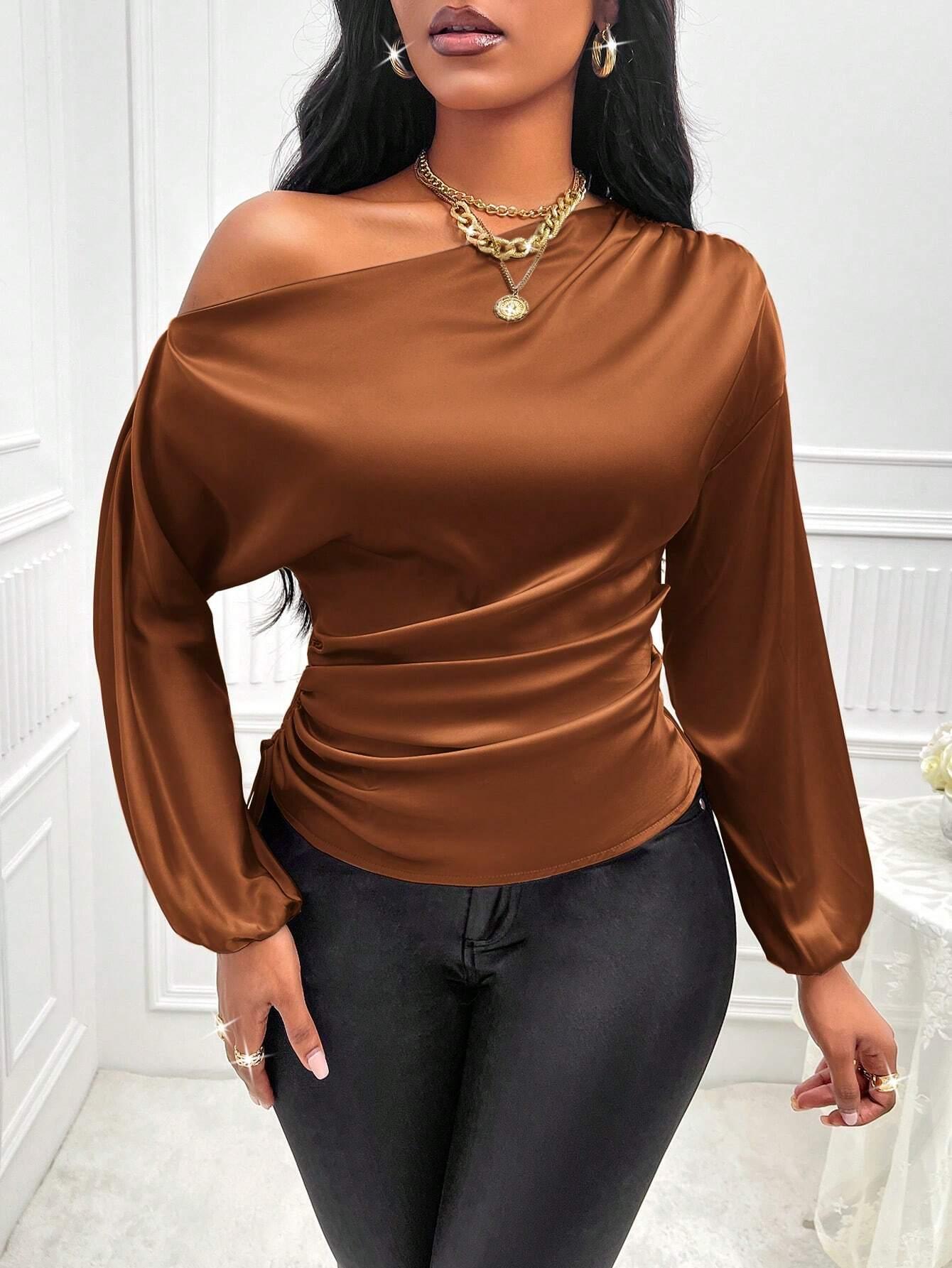 Asymmetric Lantern Sleeve Top Elegant OneShoulder Style - So Real Fashion