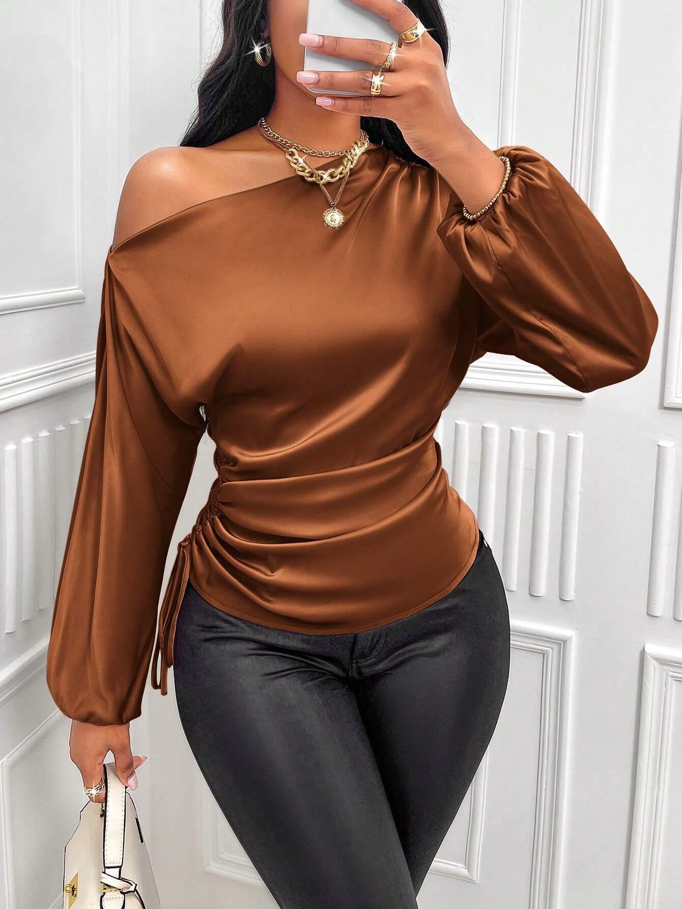 Asymmetric Lantern Sleeve Top Elegant OneShoulder Style - So Real Fashion