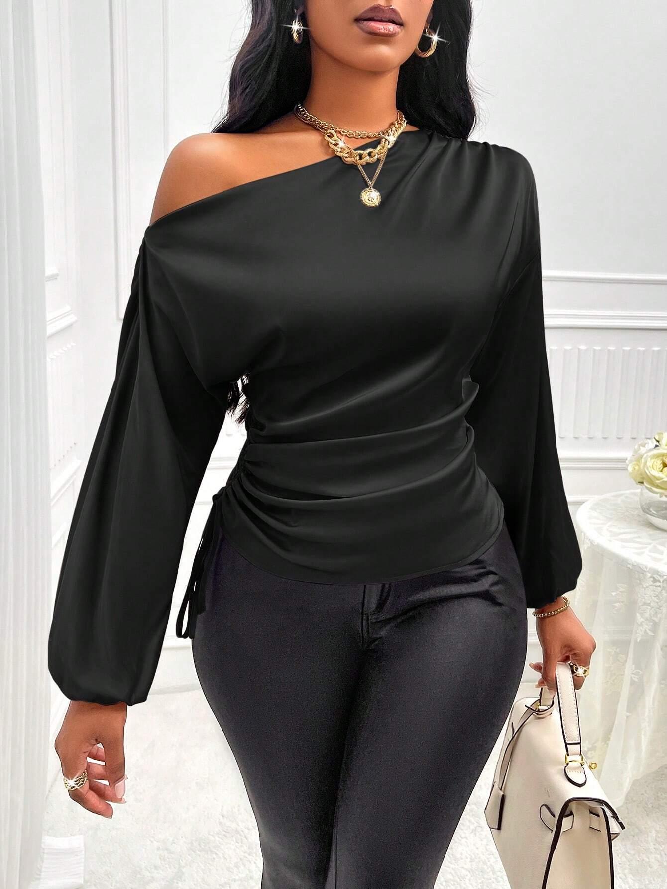 Asymmetric Lantern Sleeve Top Elegant OneShoulder Style - So Real Fashion