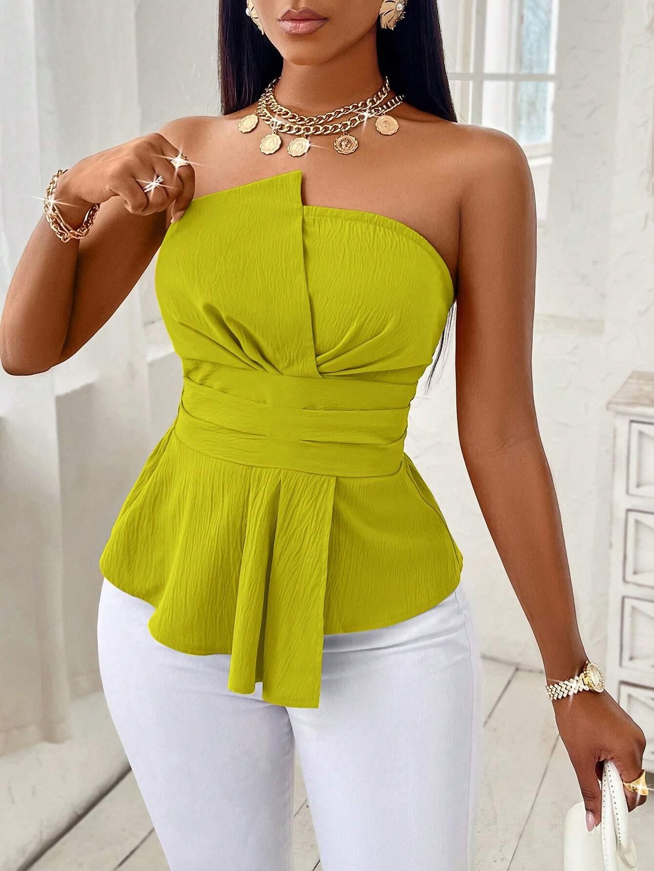 Mustard Ruched Tube Top Chic Summer Essential - So Real Fashion