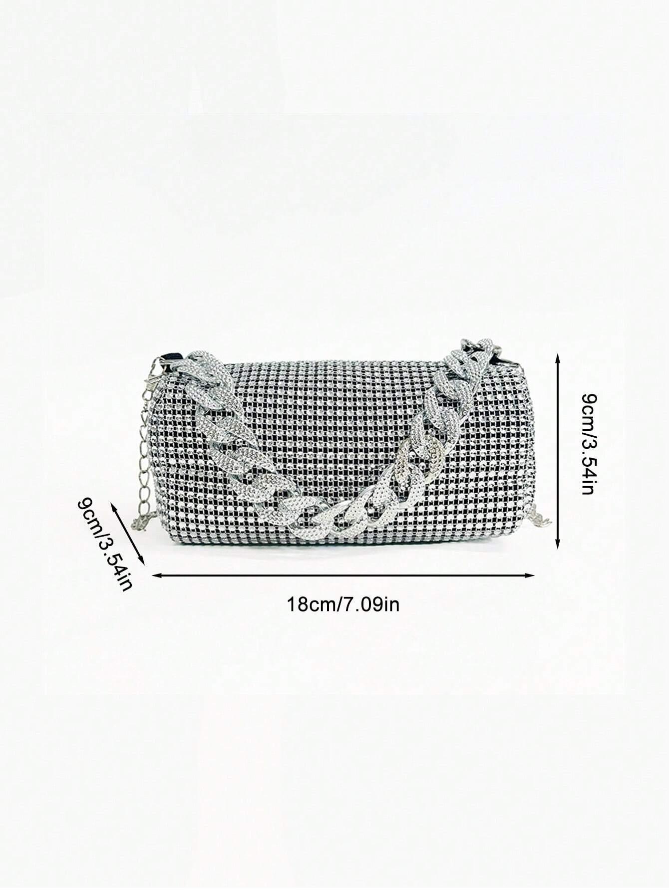 Mini Evening Bag Rhinestone Decor Chain Strap,Small Crossbody Messenger Bags For Women Luxury Fashion Travel Shoulder Handbags Purses Bling Rhinestone Design,Fashion Rhinestones Shoulder Crossbody Bag Shiny Rhinestone Female Dinner Handbag, Perfect For Pa - So Real Fashion