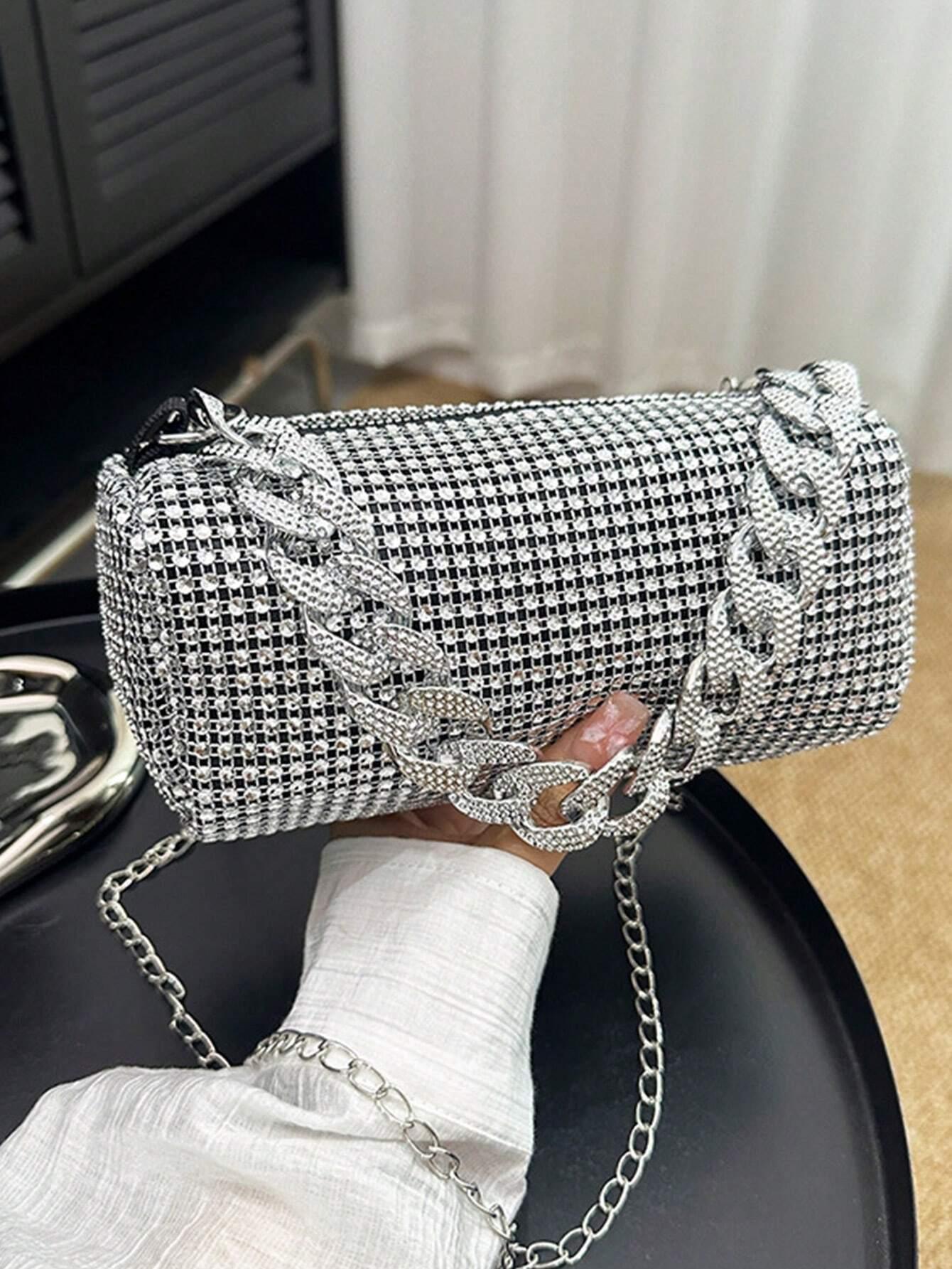 Mini Evening Bag Rhinestone Decor Chain Strap,Small Crossbody Messenger Bags For Women Luxury Fashion Travel Shoulder Handbags Purses Bling Rhinestone Design,Fashion Rhinestones Shoulder Crossbody Bag Shiny Rhinestone Female Dinner Handbag, Perfect For Pa - So Real Fashion