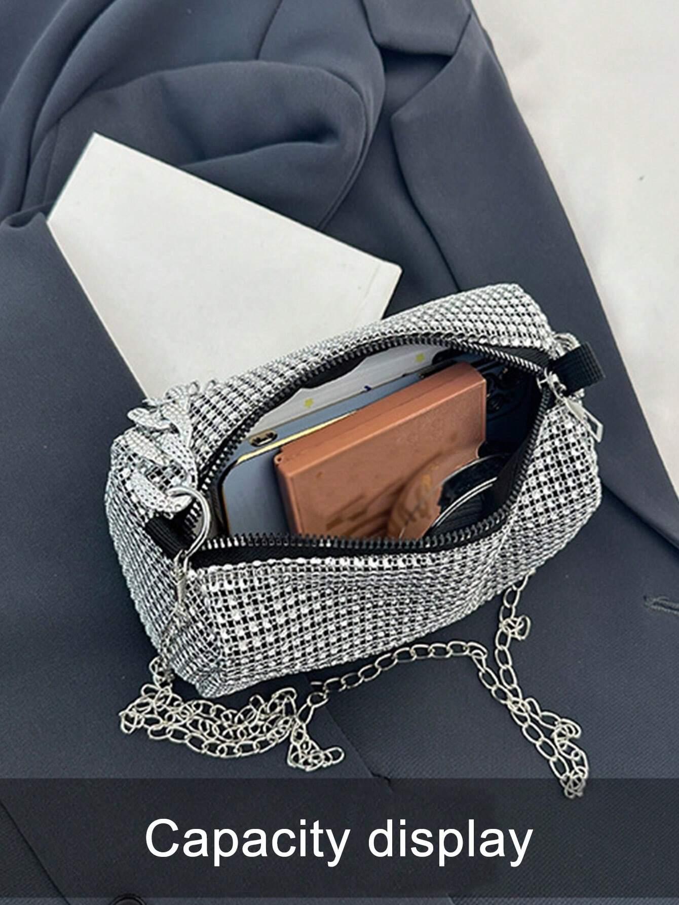 Mini Evening Bag Rhinestone Decor Chain Strap,Small Crossbody Messenger Bags For Women Luxury Fashion Travel Shoulder Handbags Purses Bling Rhinestone Design,Fashion Rhinestones Shoulder Crossbody Bag Shiny Rhinestone Female Dinner Handbag, Perfect For Pa - So Real Fashion