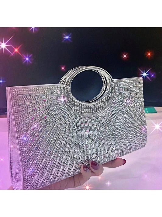 Lightweight, Business Casual Rhinestone Decor Bucket Bag Mini Drawstring Design, Clear Bag Pearl Bag Evening Bag, Dinner Bag Glamorous, Elegant, Exquisite, Quiet Luxury Rhinestone For Party Girl, Woman, Bride Perfect For Party, Dinner/Banquet Christmas Pa - So Real Fashion