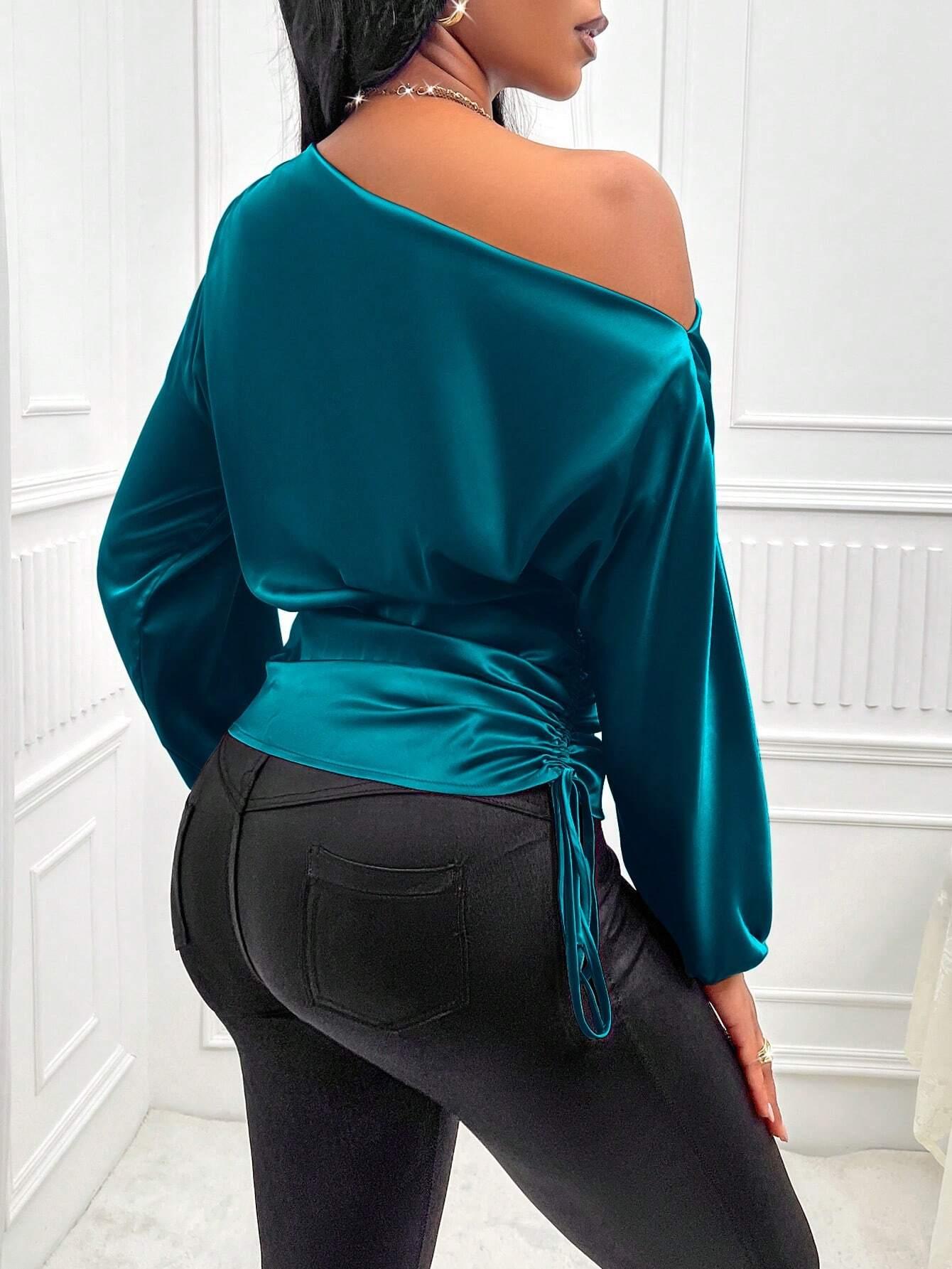 Asymmetric Lantern Sleeve Top Elegant OneShoulder Style - So Real Fashion