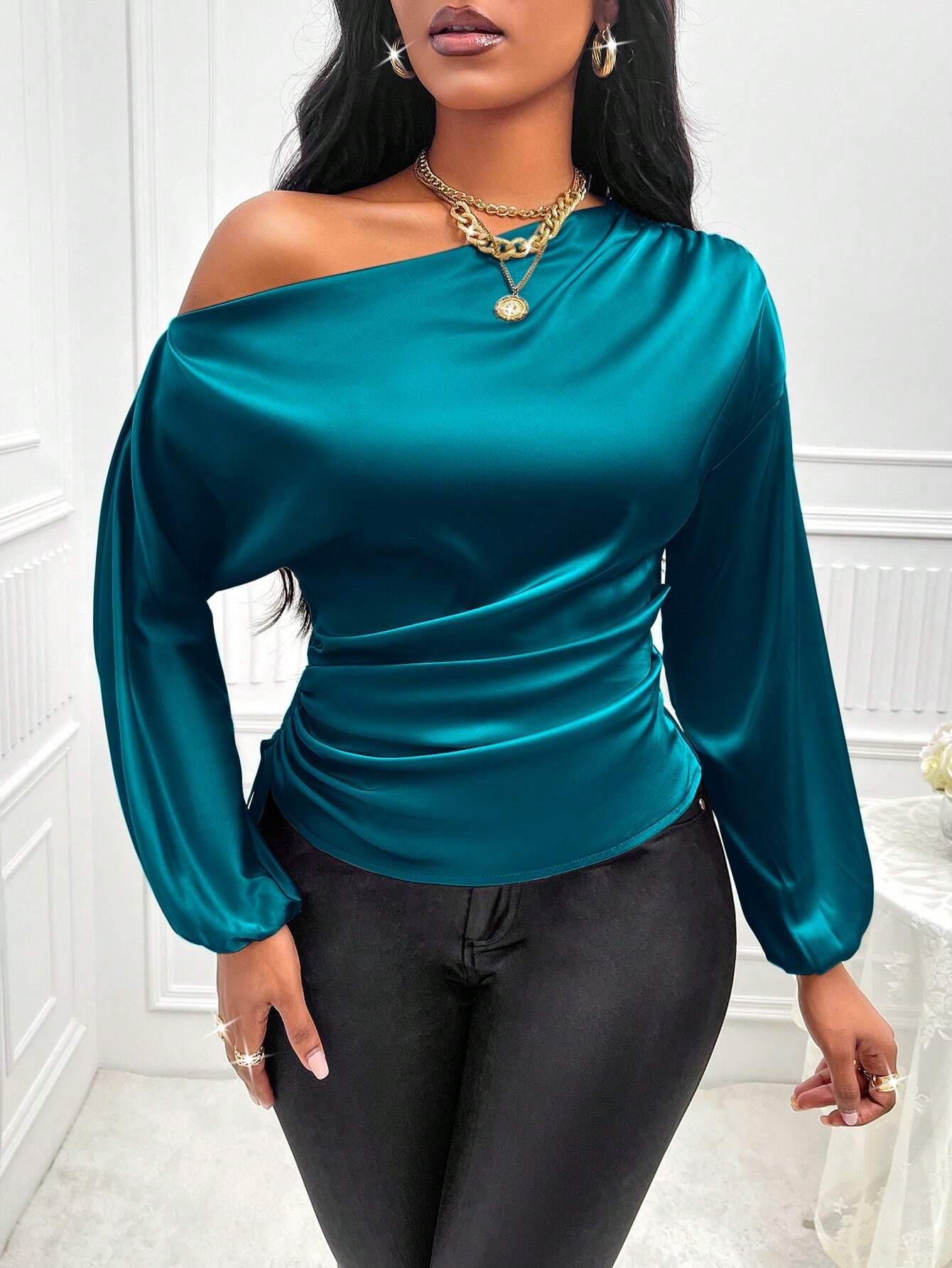 Asymmetric Lantern Sleeve Top Elegant OneShoulder Style - So Real Fashion