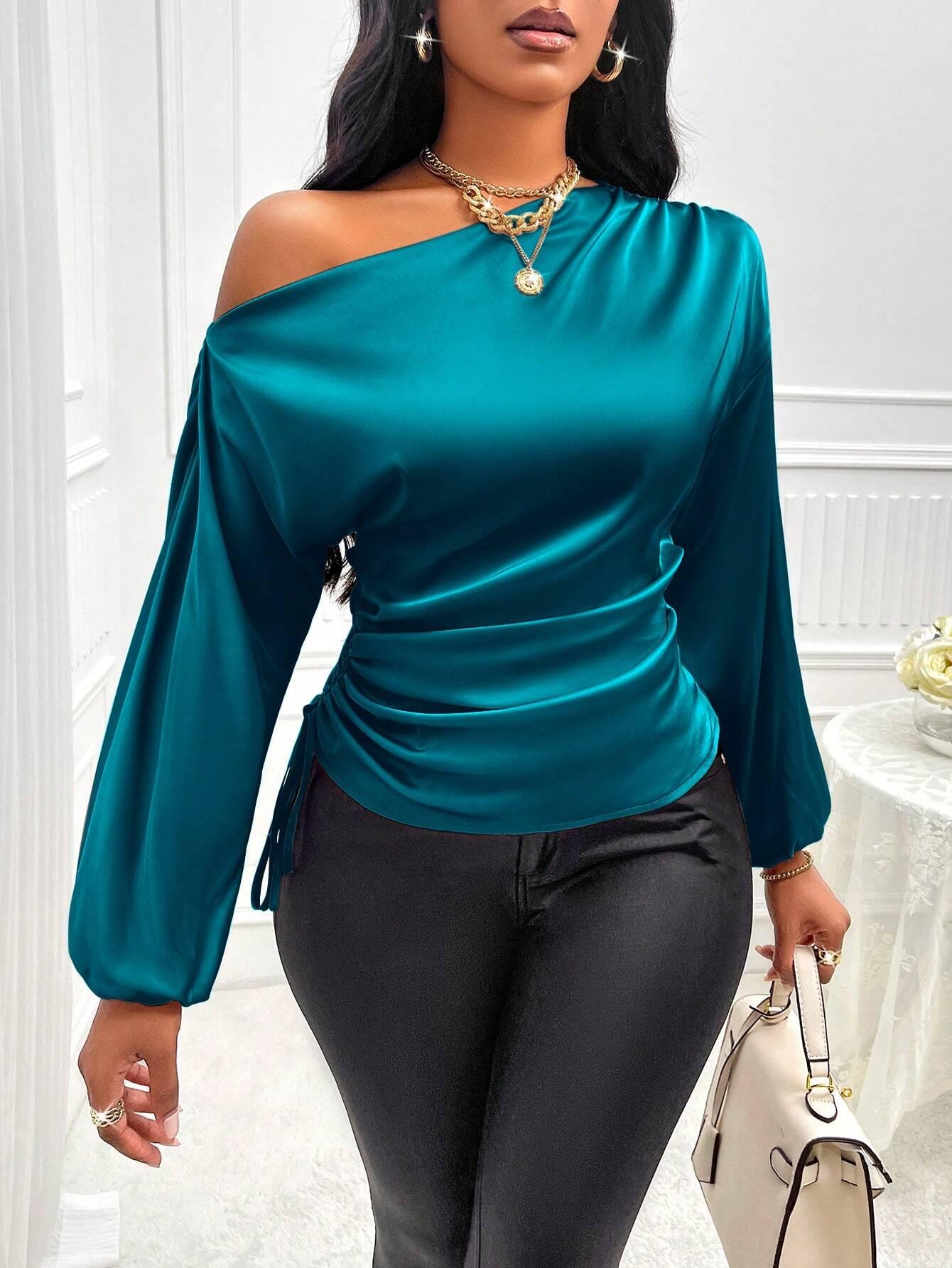 Asymmetric Lantern Sleeve Top Elegant OneShoulder Style - So Real Fashion