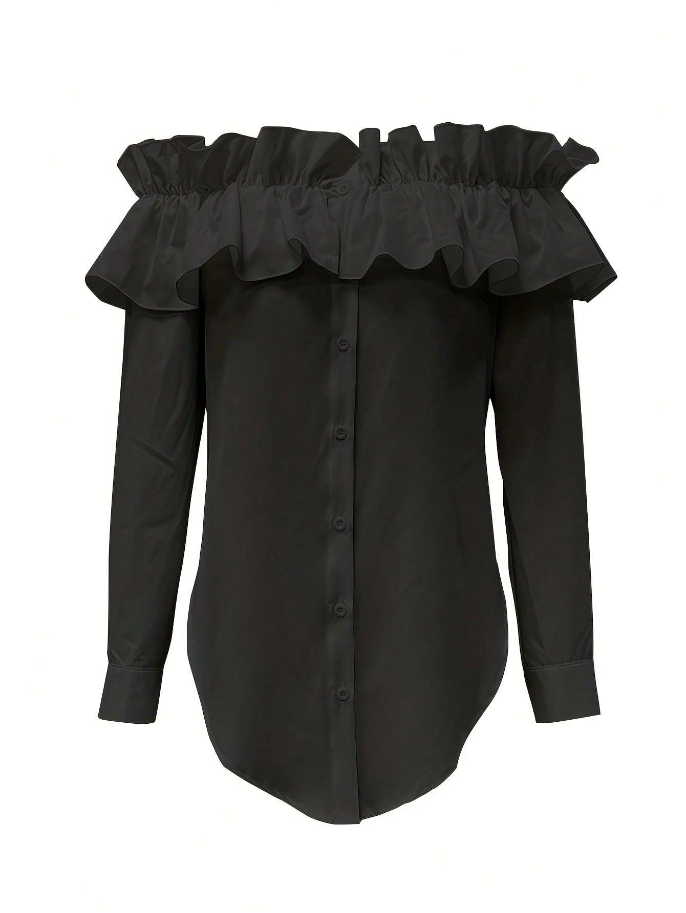 Off Shoulder Button Blouse Effortless Style Comfort - So Real Fashion