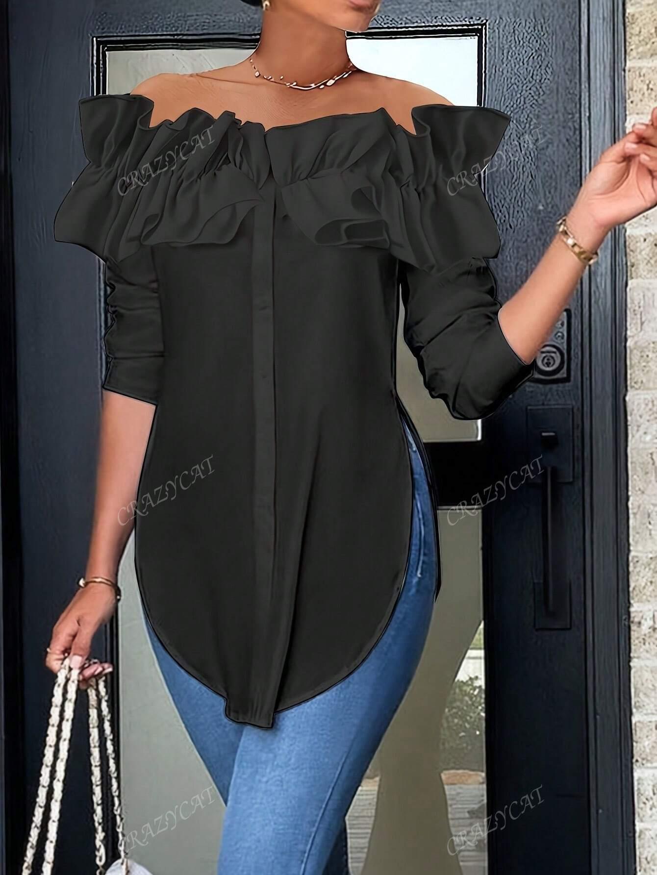 Off Shoulder Button Blouse Effortless Style Comfort - So Real Fashion