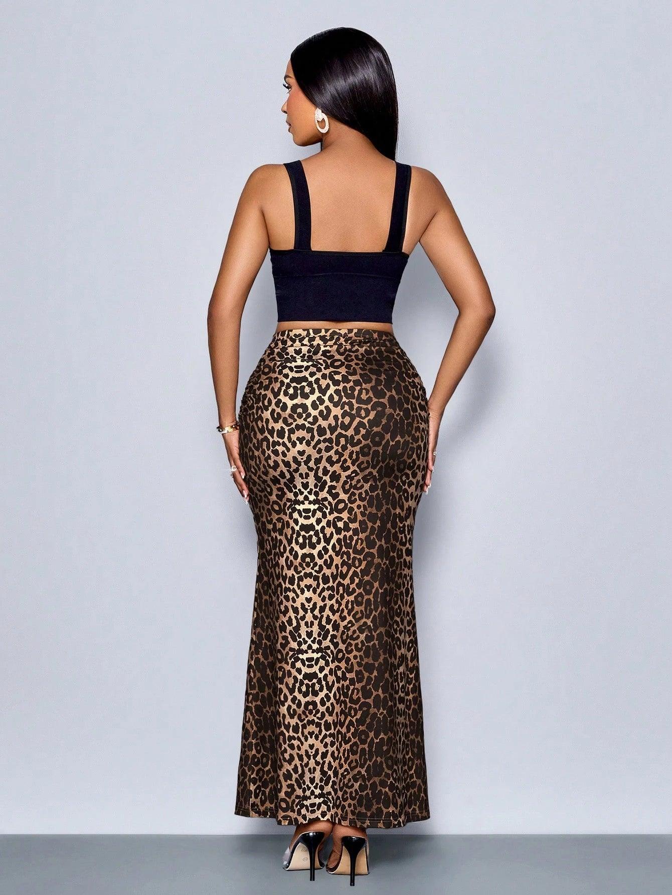 Leopard Mermaid Maxi Skirt Elegant Ruched and Chic - So Real Fashion