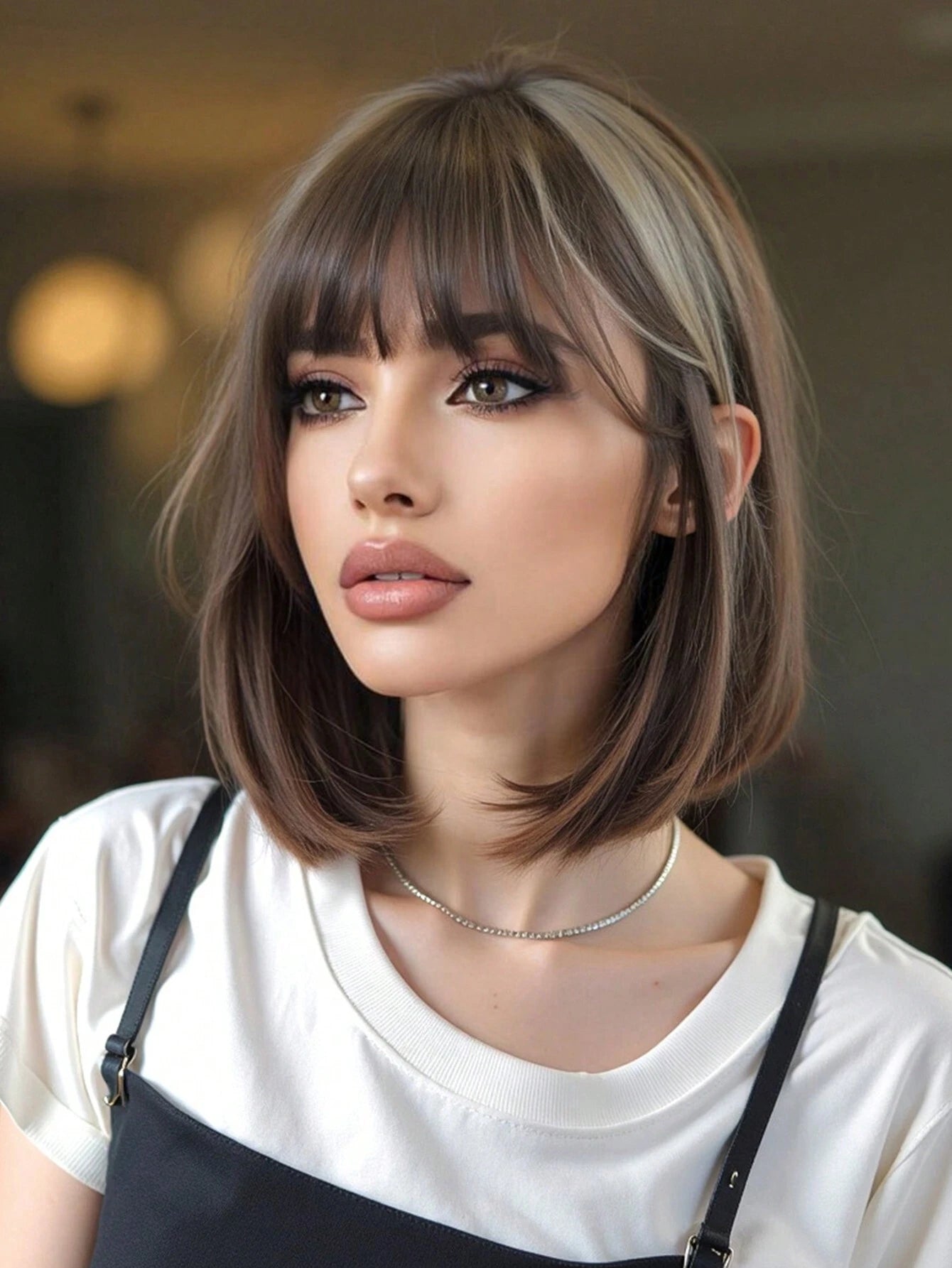 HAIRCUBE 12 Inch Short Straight Hair Wig For Women, Wine Red Claret And Black Multicoloured Synthetic Wig With Bangs Bob Wigs For Daily Life And Party. - So Real Fashion