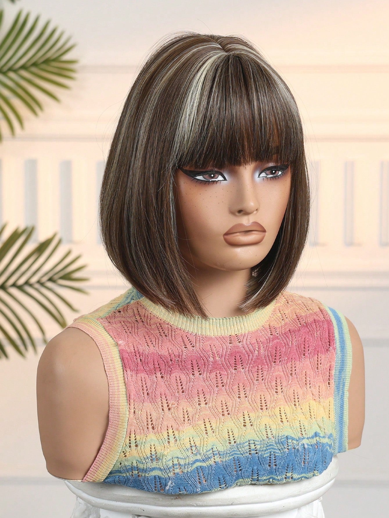 HAIRCUBE 12 Inch Short Straight Hair Wig For Women, Wine Red Claret And Black Multicoloured Synthetic Wig With Bangs Bob Wigs For Daily Life And Party. - So Real Fashion