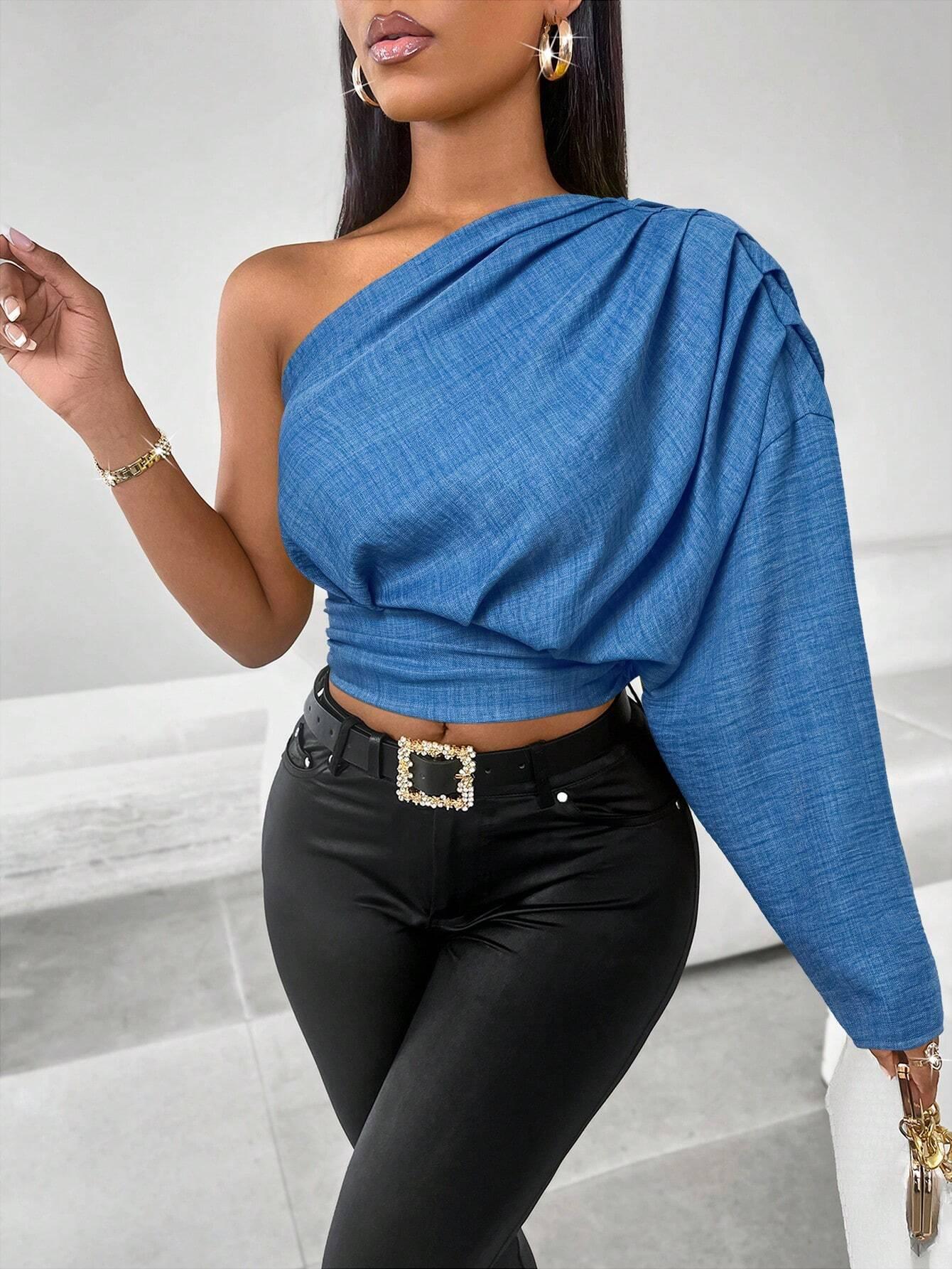 OneShoulder Pleated Blouse Minimalist Chic Elevated Style - So Real Fashion