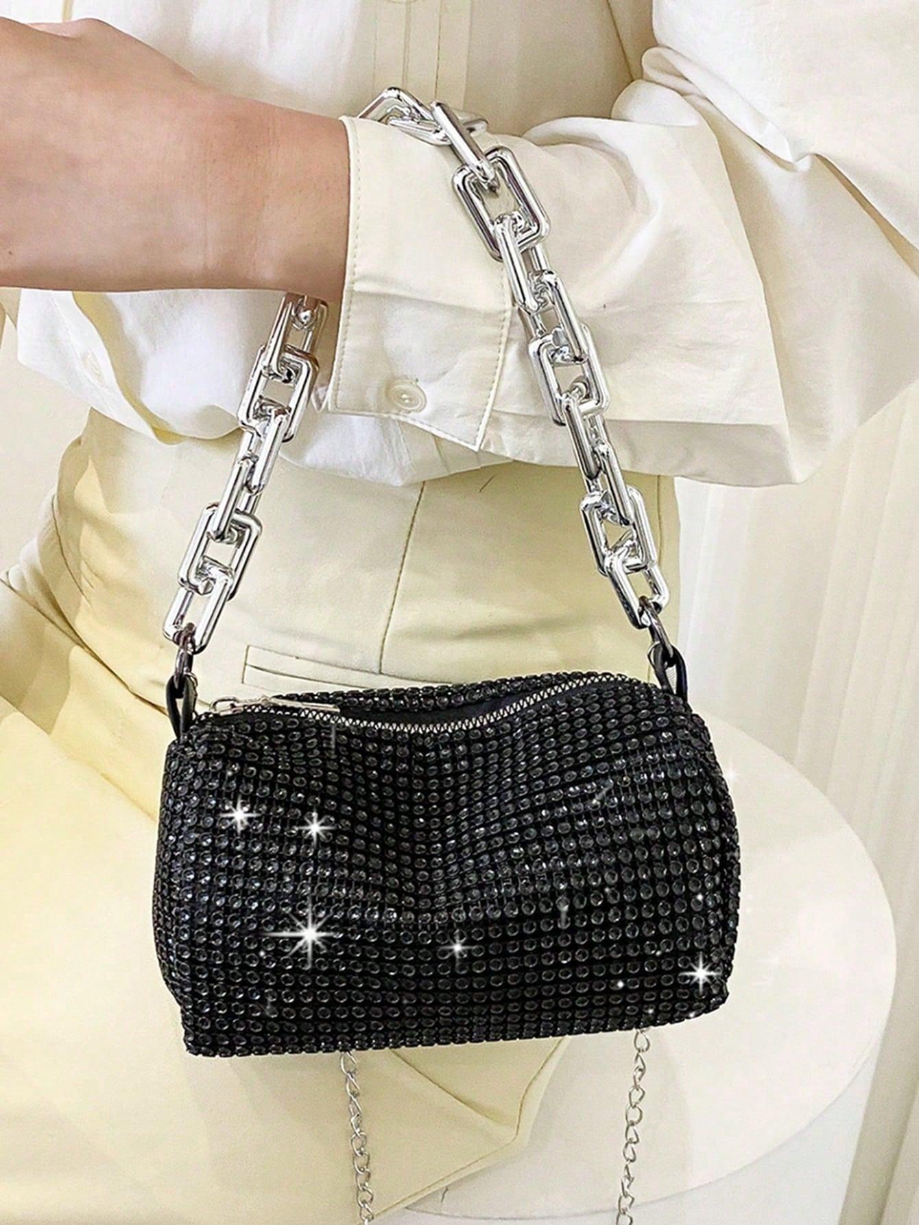 Mini Evening Bag Rhinestone Decor Chain Strap,Small Crossbody Messenger Bags For Women Luxury Fashion Travel Shoulder Handbags Purses Bling Rhinestone Design,Fashion Rhinestones Shoulder Crossbody Bag Shiny Rhinestone Female Dinner Handbag, Perfect For Pa - So Real Fashion