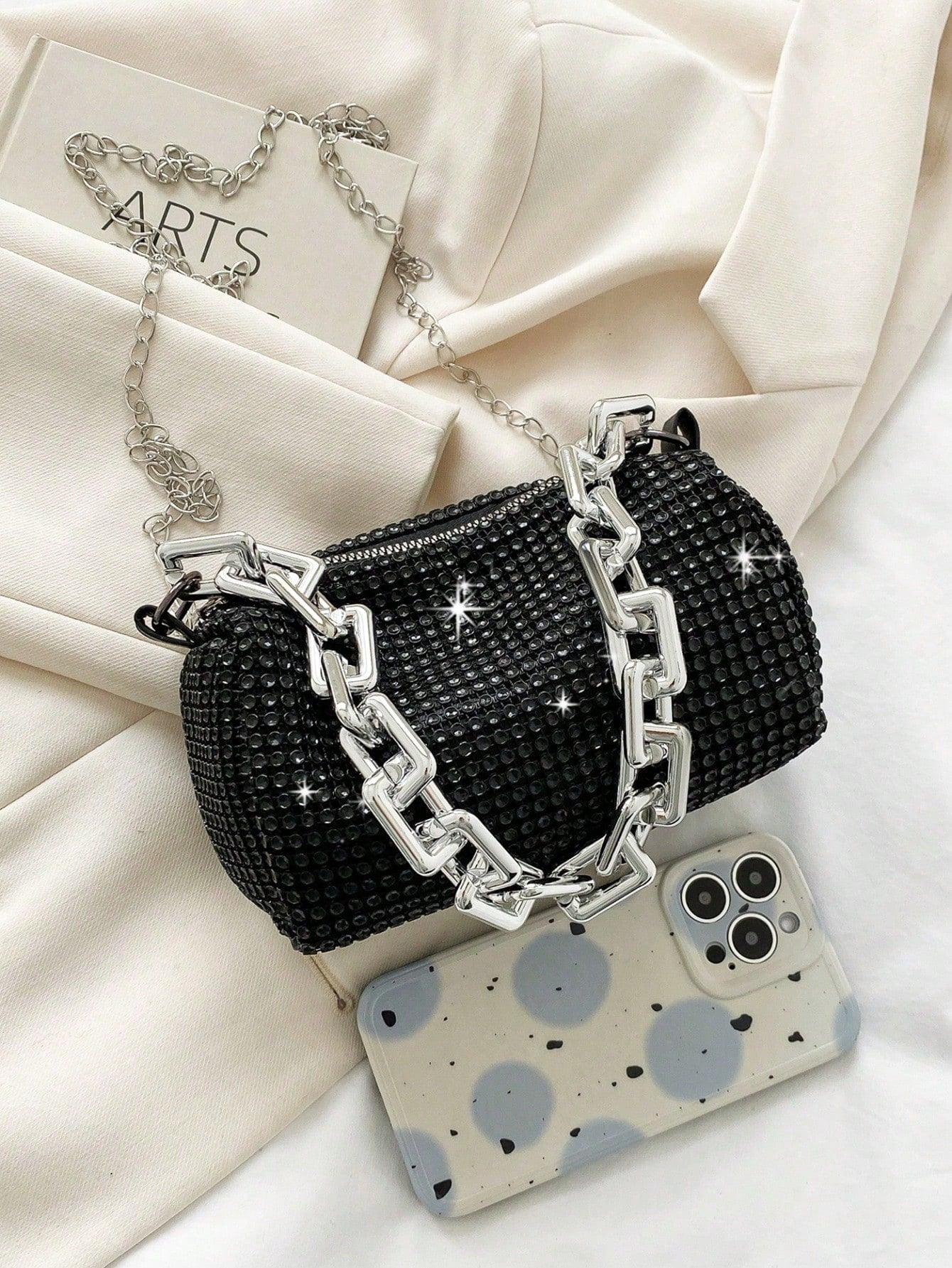 Mini Evening Bag Rhinestone Decor Chain Strap,Small Crossbody Messenger Bags For Women Luxury Fashion Travel Shoulder Handbags Purses Bling Rhinestone Design,Fashion Rhinestones Shoulder Crossbody Bag Shiny Rhinestone Female Dinner Handbag, Perfect For Pa - So Real Fashion