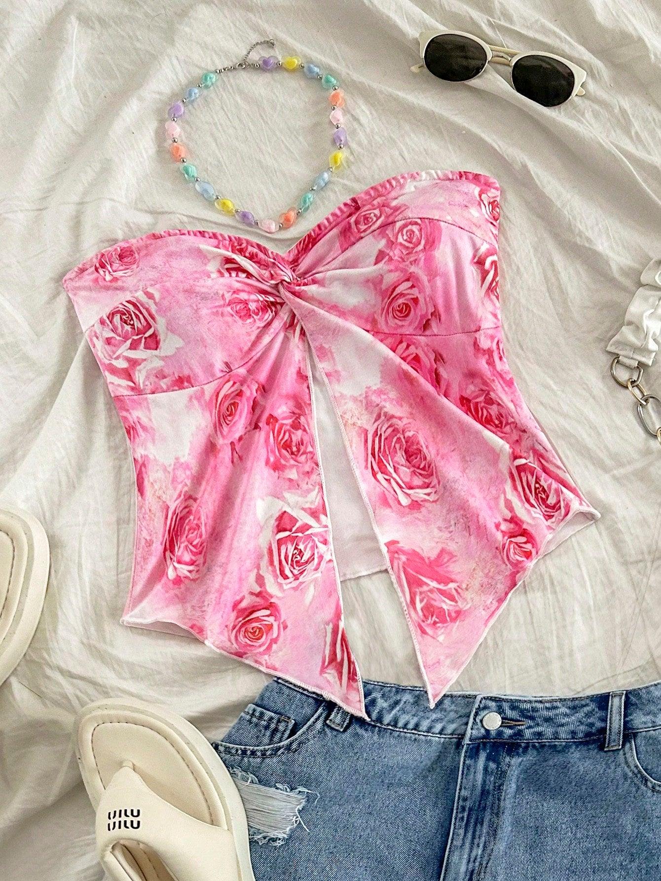 Dreamy Blue Floral Crop Top Vacation Ready - So Real Fashion