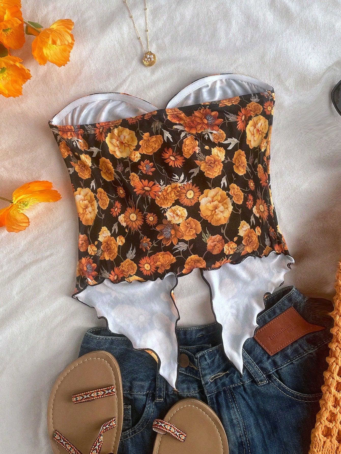 Dreamy Blue Floral Crop Top Vacation Ready - So Real Fashion