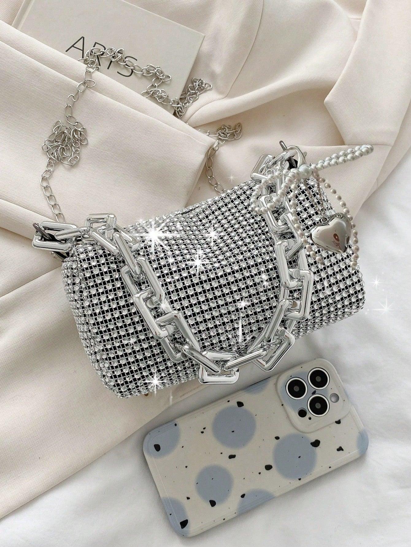 Mini Evening Bag Rhinestone Decor Chain Strap,Small Crossbody Messenger Bags For Women Luxury Fashion Travel Shoulder Handbags Purses Bling Rhinestone Design,Fashion Rhinestones Shoulder Crossbody Bag Shiny Rhinestone Female Dinner Handbag, Perfect For Pa - So Real Fashion