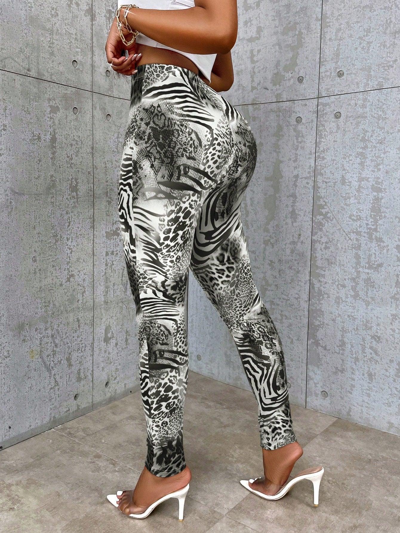 Casual Colorblock Slim Fit Stretchy Random Printed Leggings - So Real Fashion