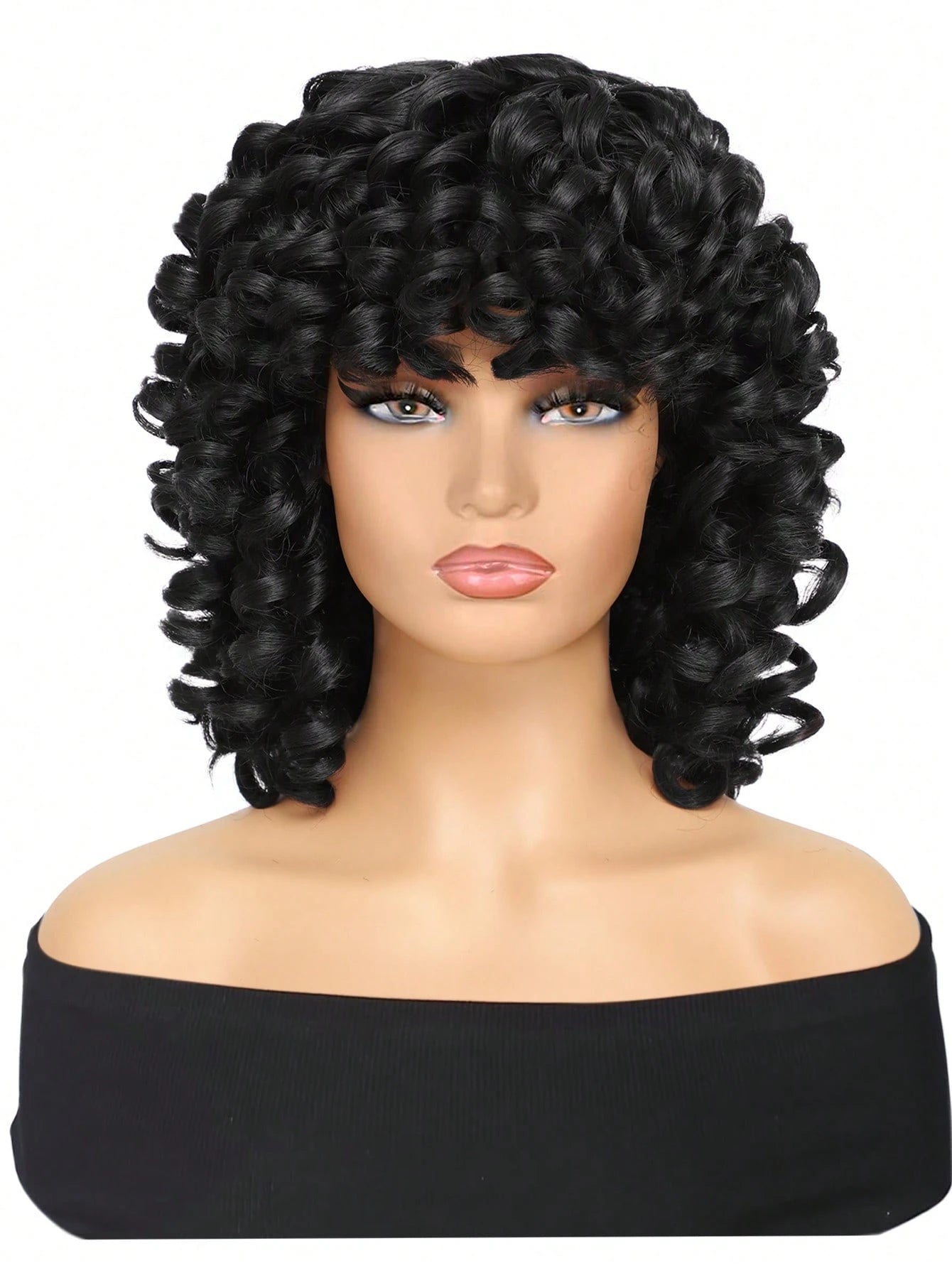 Red Bouncy Curly Wig with Bangs Easy Style - So Real Fashion