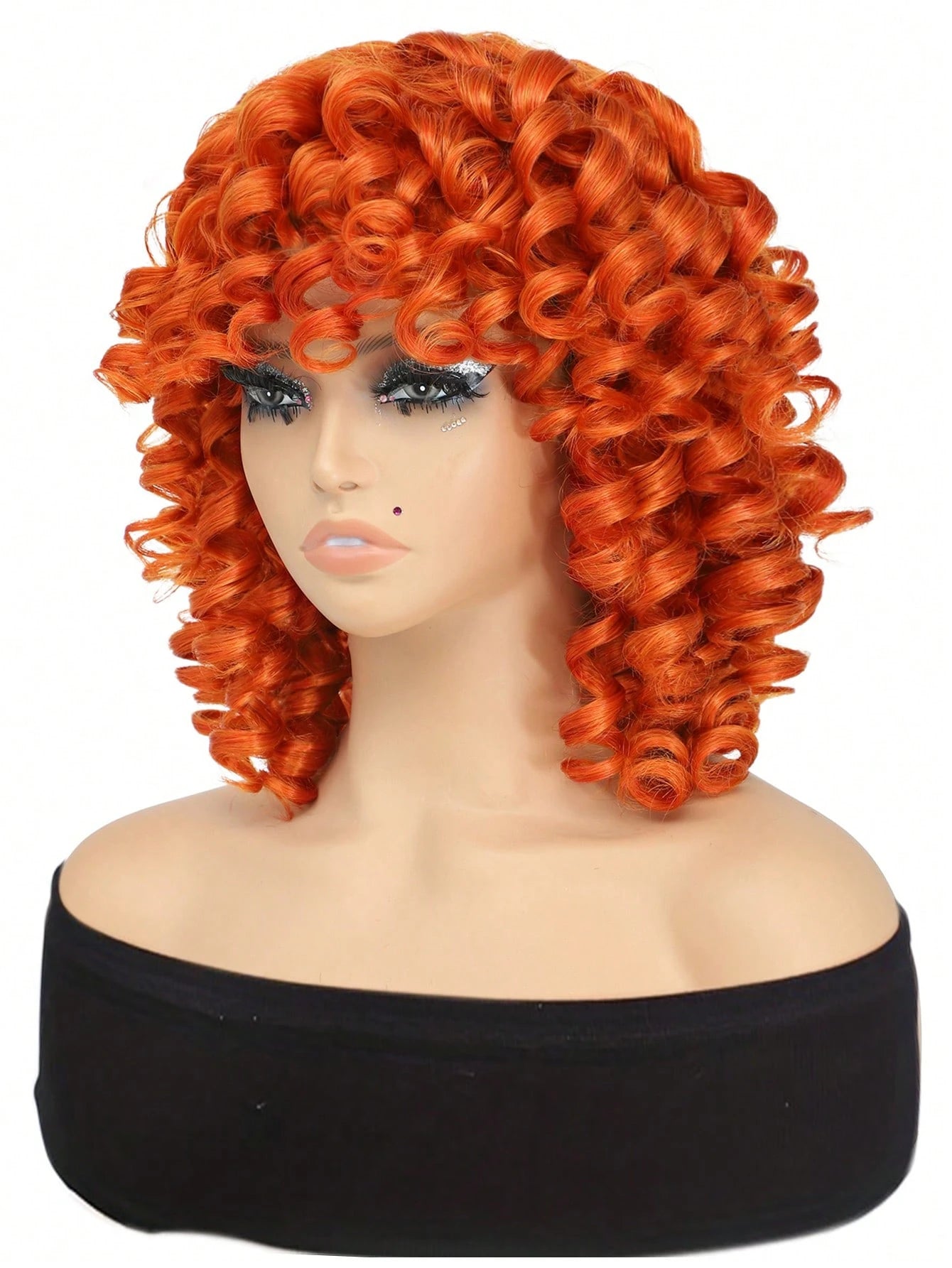 Red Bouncy Curly Wig with Bangs Easy Style - So Real Fashion