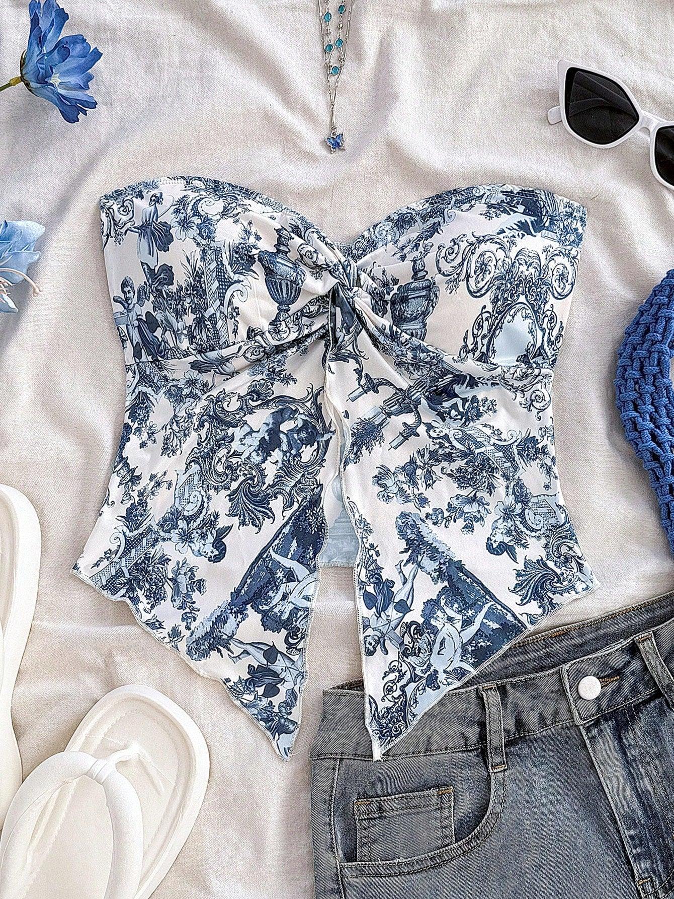 Dreamy Blue Floral Crop Top Vacation Ready - So Real Fashion