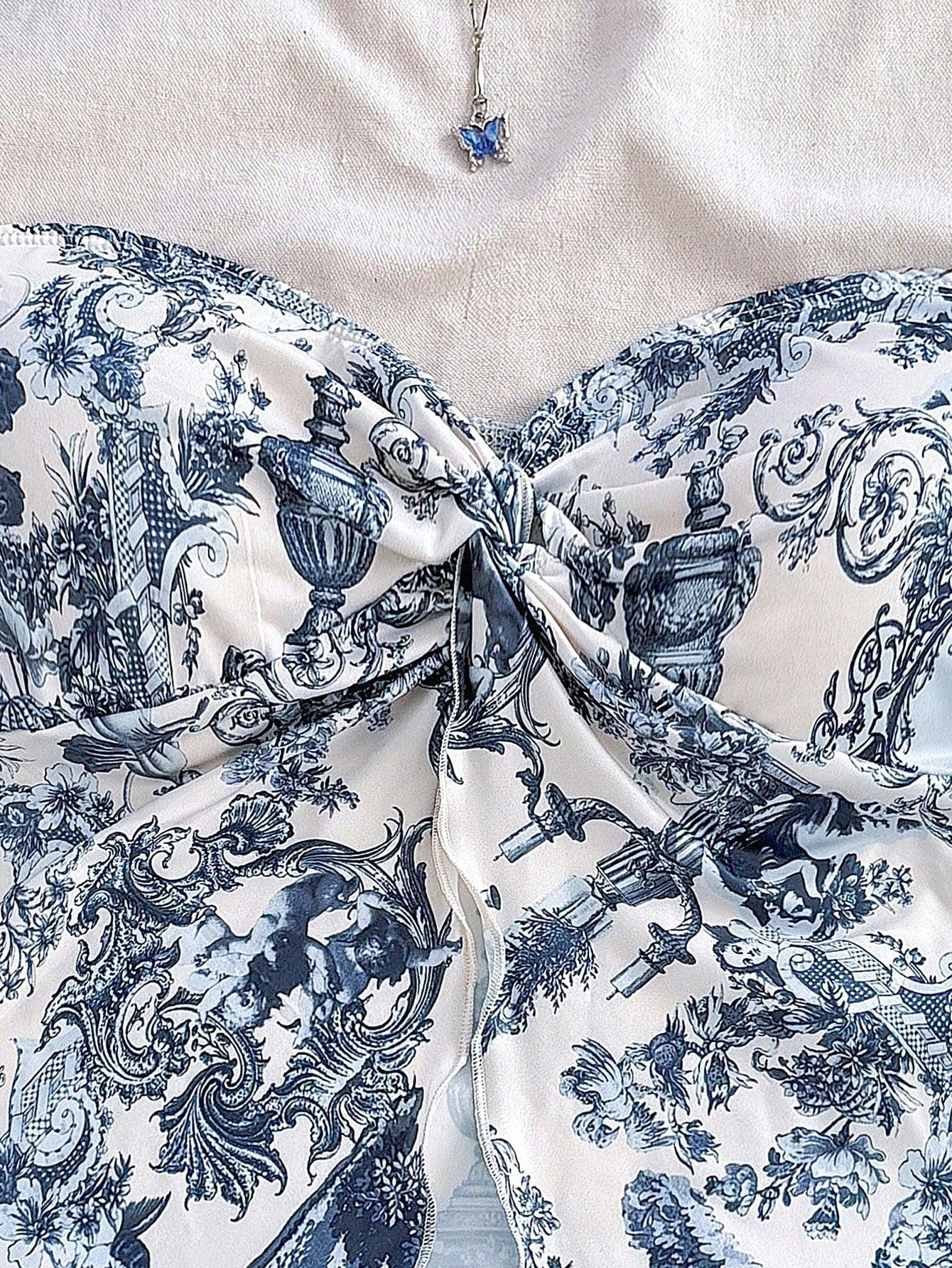 Dreamy Blue Floral Crop Top Vacation Ready - So Real Fashion