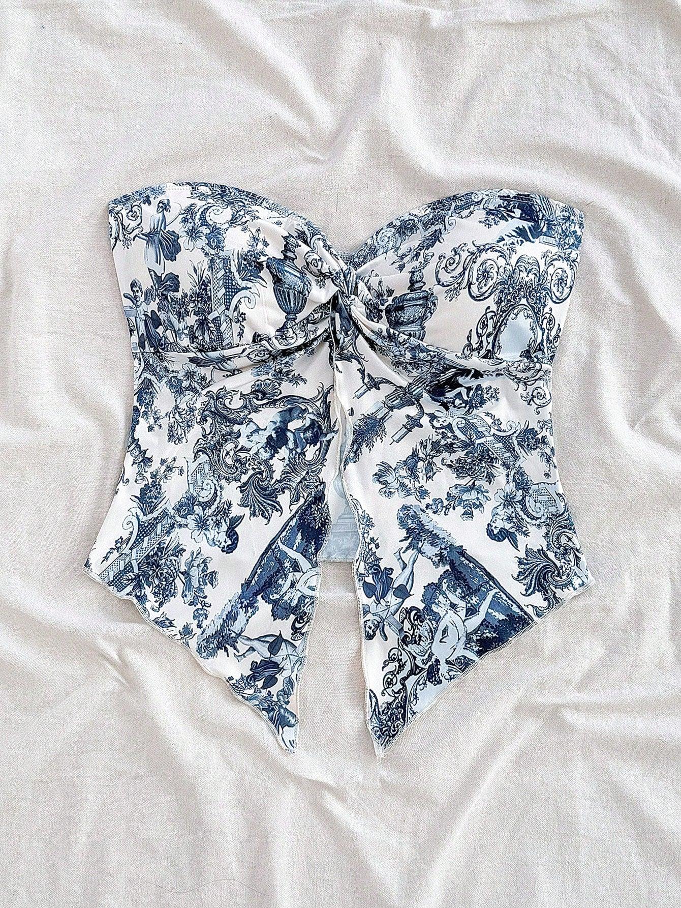 Dreamy Blue Floral Crop Top Vacation Ready - So Real Fashion