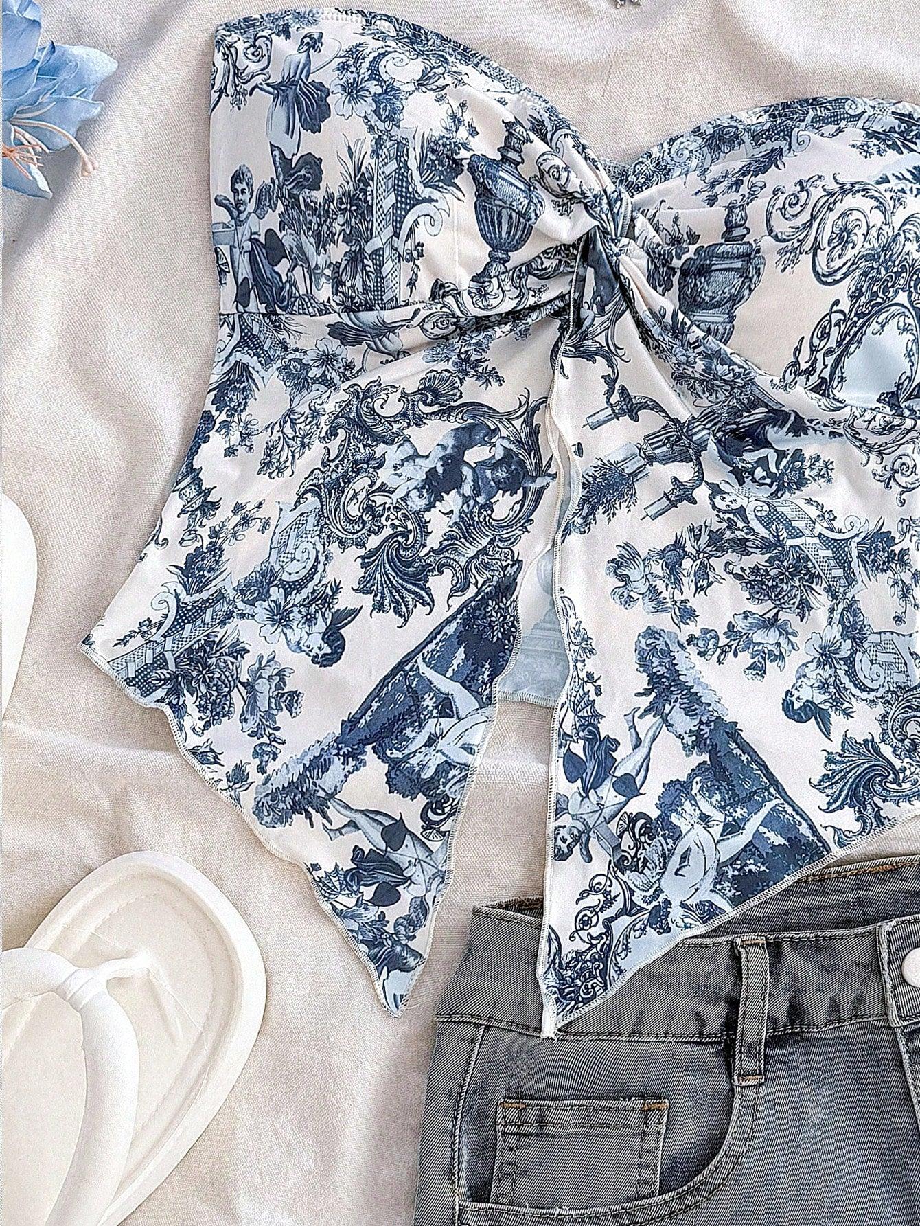 Dreamy Blue Floral Crop Top Vacation Ready - So Real Fashion