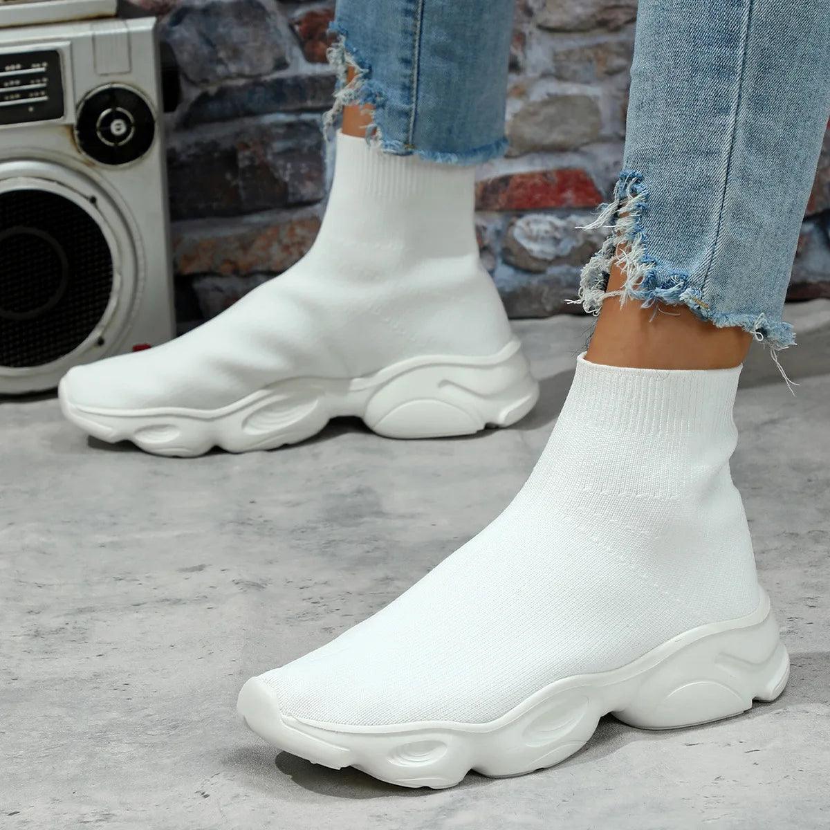 Fashion Fly Woven Casual Shoes Korean Version Fashion Short Boots Lovers Thick Soled Elastic Socks Shoes Women - So Real Fashion