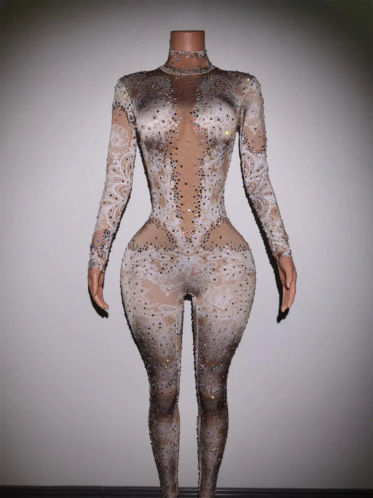 Sparkling Rhinestone Jumpsuit Unleash Your Inner Dance Queen - So Real Fashion