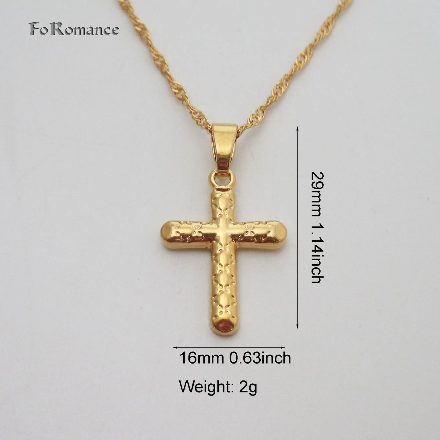 YELLOW GOLD COLOR 45CM WATER WAVE NECKLACE PLAIN SURFACE JESUS CROSS GOD PENDANT - So Real Fashion