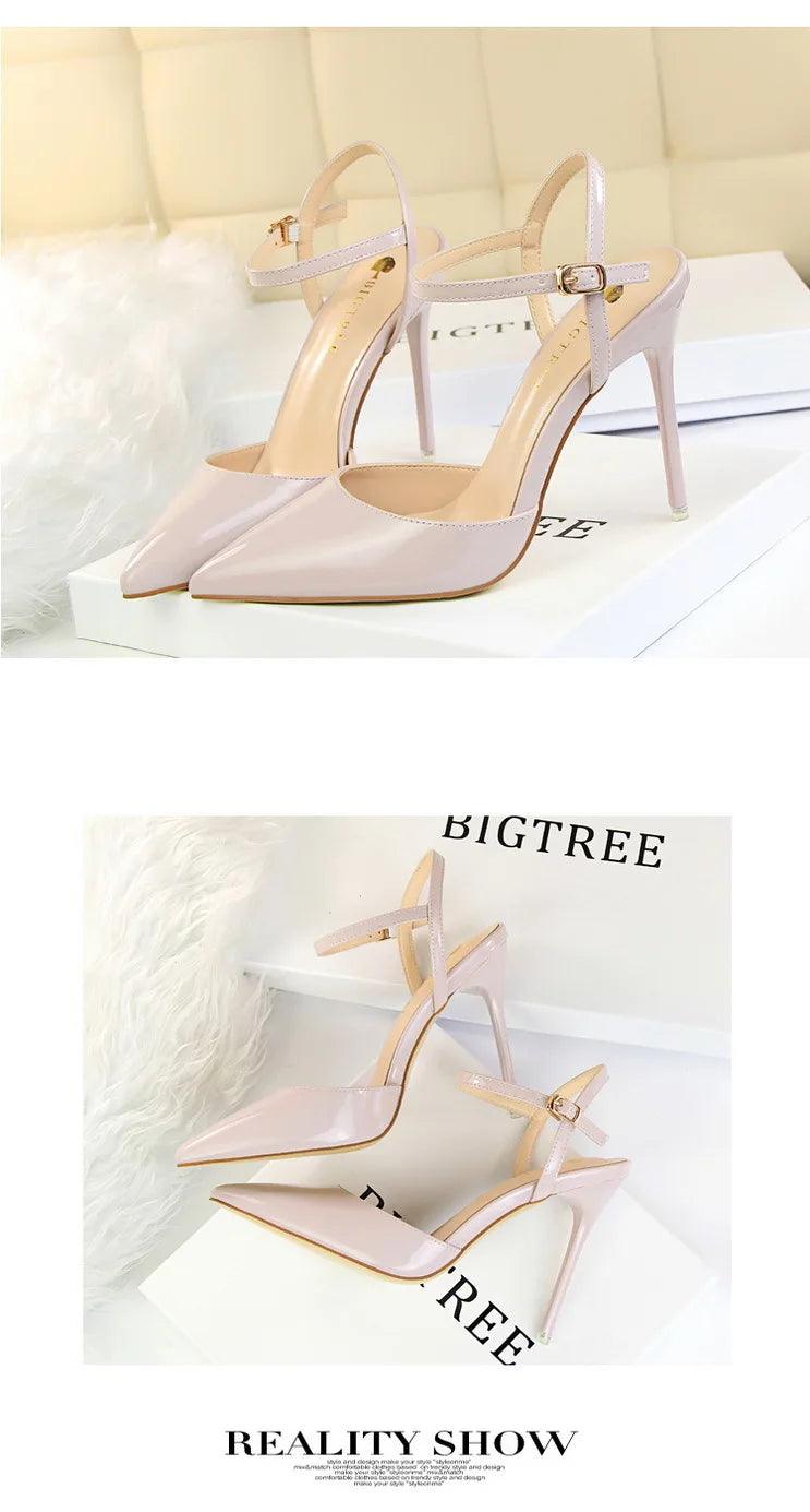 BIG TREE Shoes Fashion Sandals Women 2025 Patent Leather High Heels Women Sandals Summer Heeled Sandals Pointed Toe Women Pumps - So Real Fashion