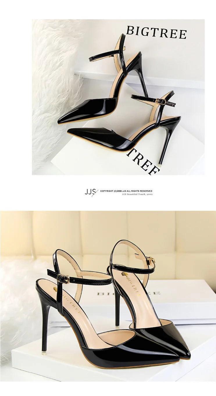 BIG TREE Shoes Fashion Sandals Women 2025 Patent Leather High Heels Women Sandals Summer Heeled Sandals Pointed Toe Women Pumps - So Real Fashion