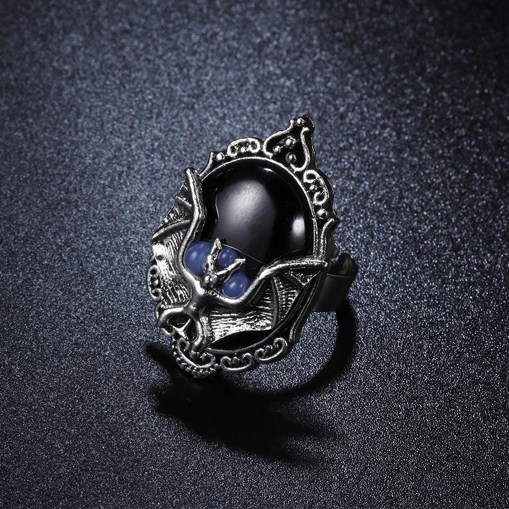 Gothic Vampire Bat Ring Crystal Ring Gothic Witch Ring Victorian Pagan Jewelry Gift For Bat Lovers Adjustable Bat Cameo Rings - So Real Fashion