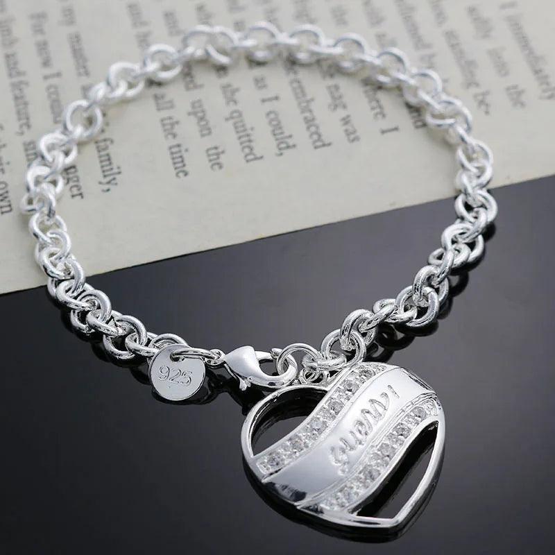 Brand Sliver Zirconium Bracelets Hollow Out Heart Bracelet for Women Jewelry Gift Wholesale Crystal Classic Semi-solid Bracelet - So Real Fashion