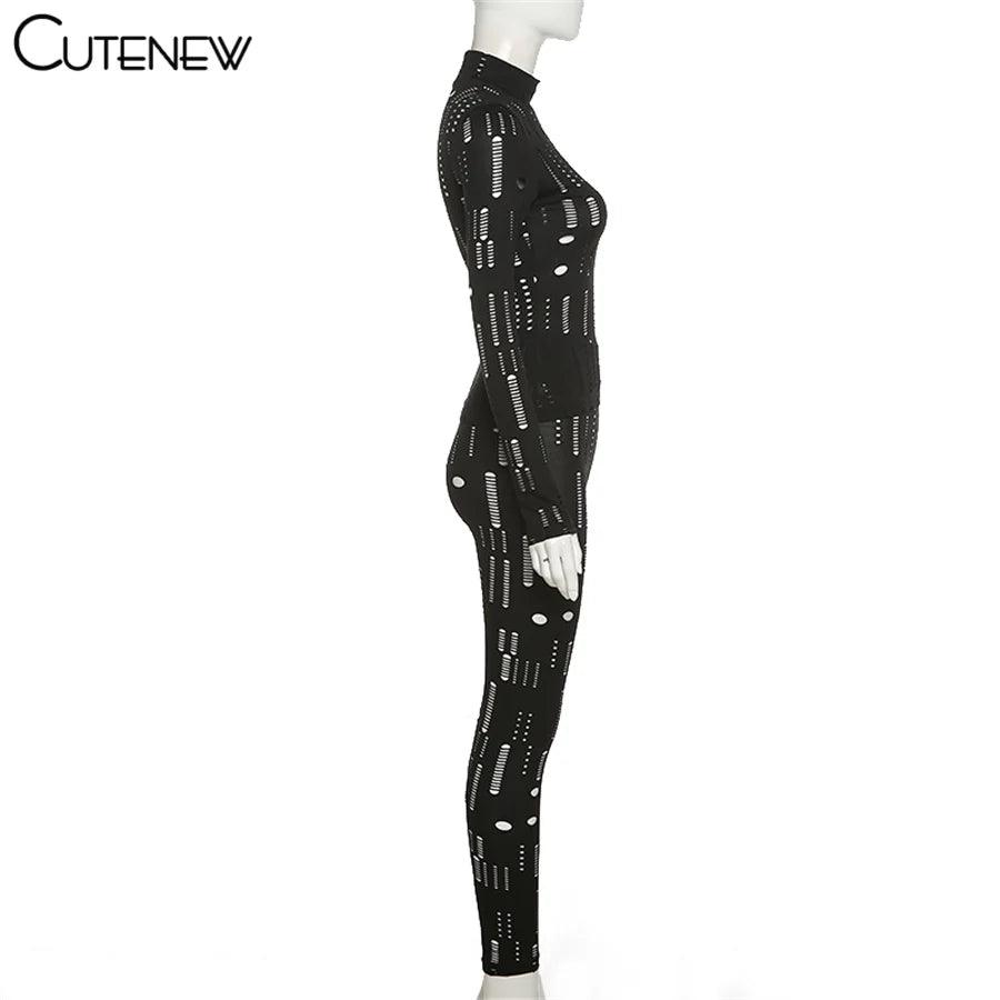 Cutenew Solid Irregular Hole Two Piece Set Women Outfits Sexy Skinny Long Sleeve Bodycon+Leggings Matching Lady Sporty Streetwea - So Real Fashion