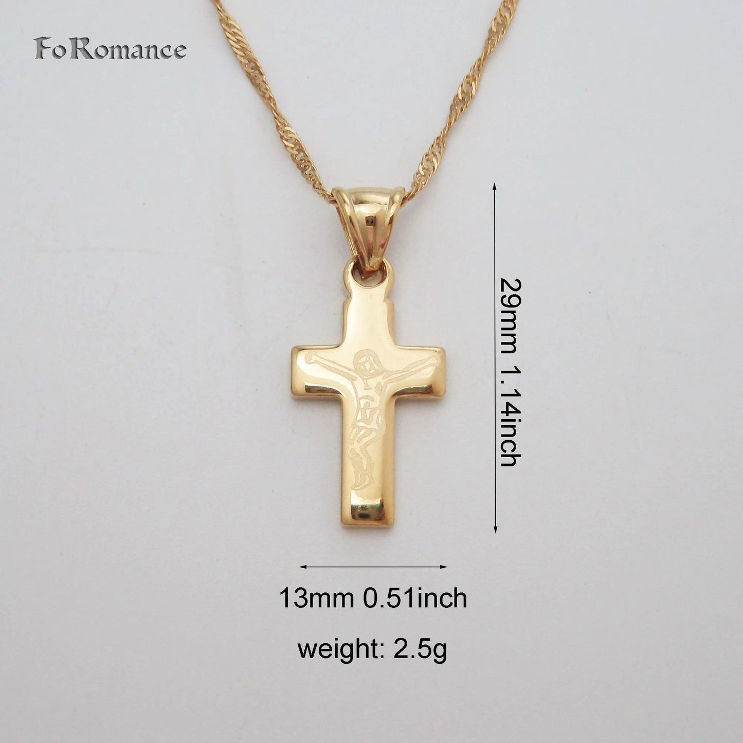 YELLOW GOLD COLOR 45CM WATER WAVE NECKLACE PLAIN SURFACE JESUS CROSS GOD PENDANT - So Real Fashion