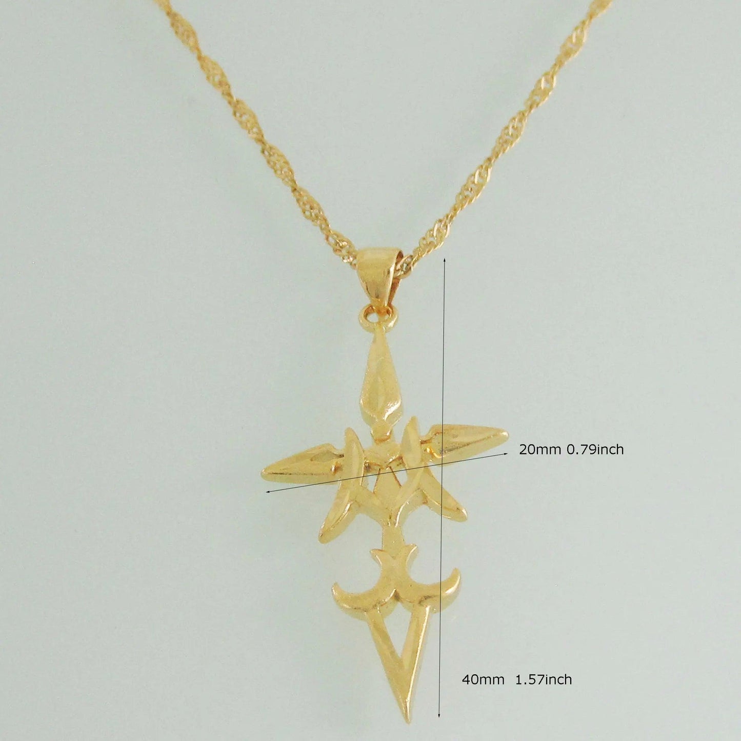 YELLOW GOLD COLOR 45CM WATER WAVE NECKLACE PLAIN SURFACE JESUS CROSS GOD PENDANT - So Real Fashion