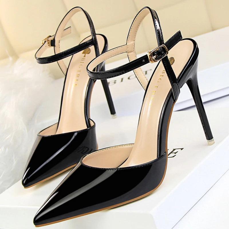 BIG TREE Shoes Fashion Sandals Women 2025 Patent Leather High Heels Women Sandals Summer Heeled Sandals Pointed Toe Women Pumps - So Real Fashion