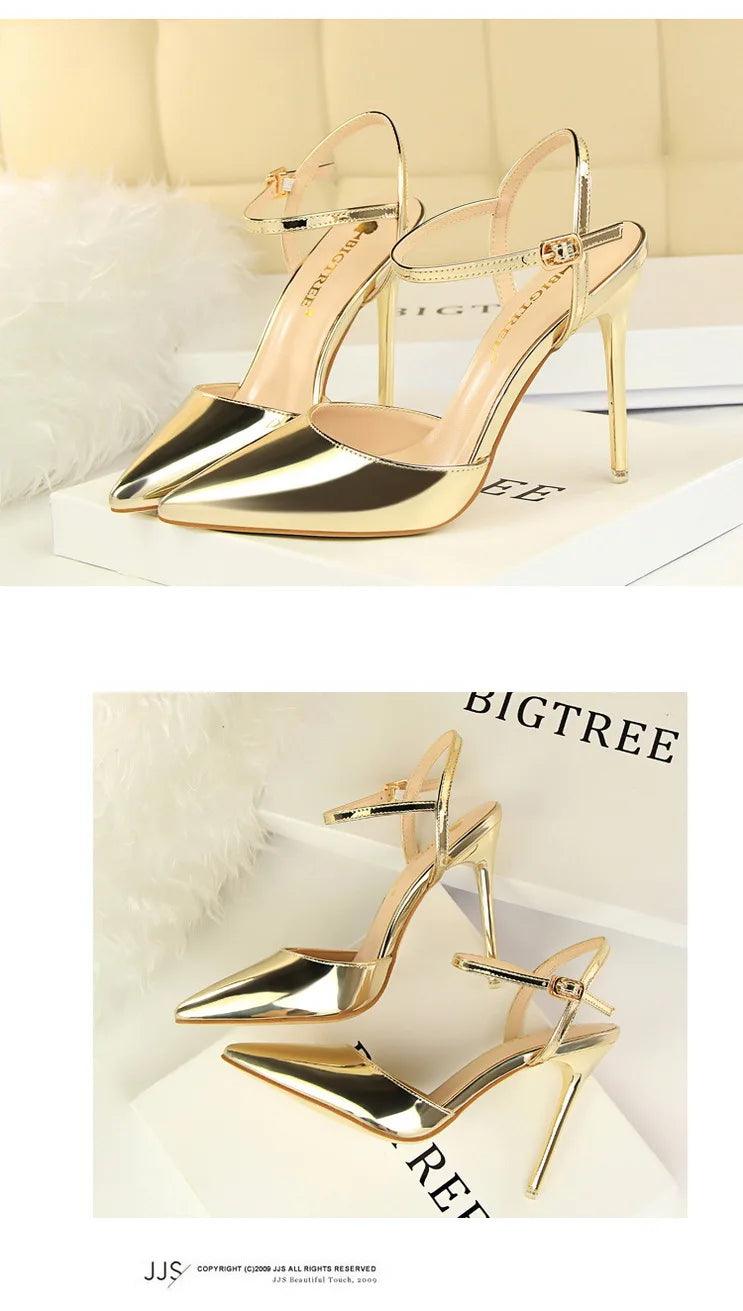 BIG TREE Shoes Fashion Sandals Women 2025 Patent Leather High Heels Women Sandals Summer Heeled Sandals Pointed Toe Women Pumps - So Real Fashion