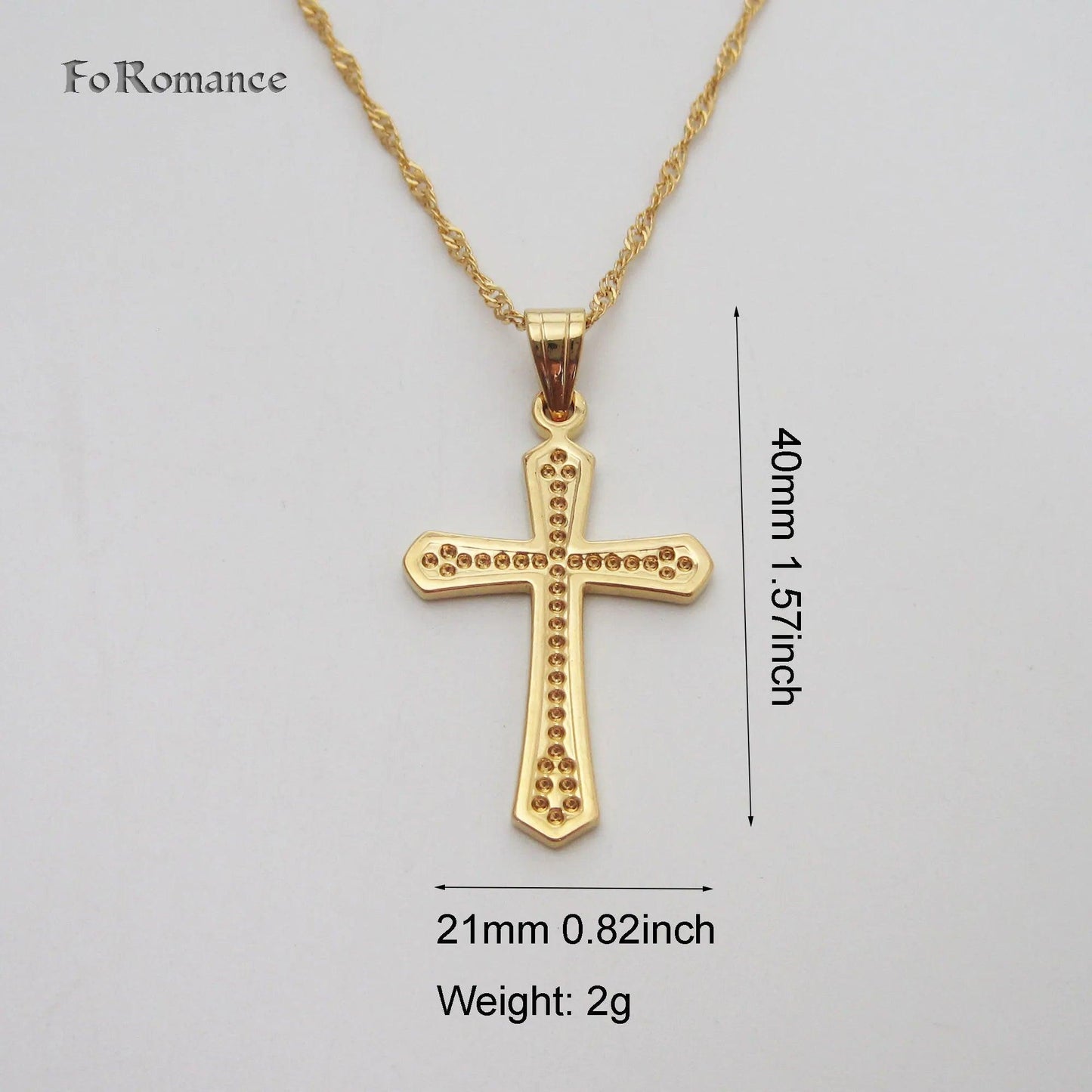 YELLOW GOLD COLOR 45CM WATER WAVE NECKLACE PLAIN SURFACE JESUS CROSS GOD PENDANT - So Real Fashion