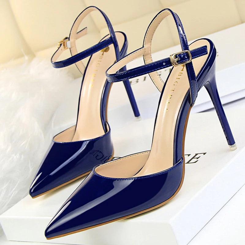 BIG TREE Shoes Fashion Sandals Women 2025 Patent Leather High Heels Women Sandals Summer Heeled Sandals Pointed Toe Women Pumps - So Real Fashion