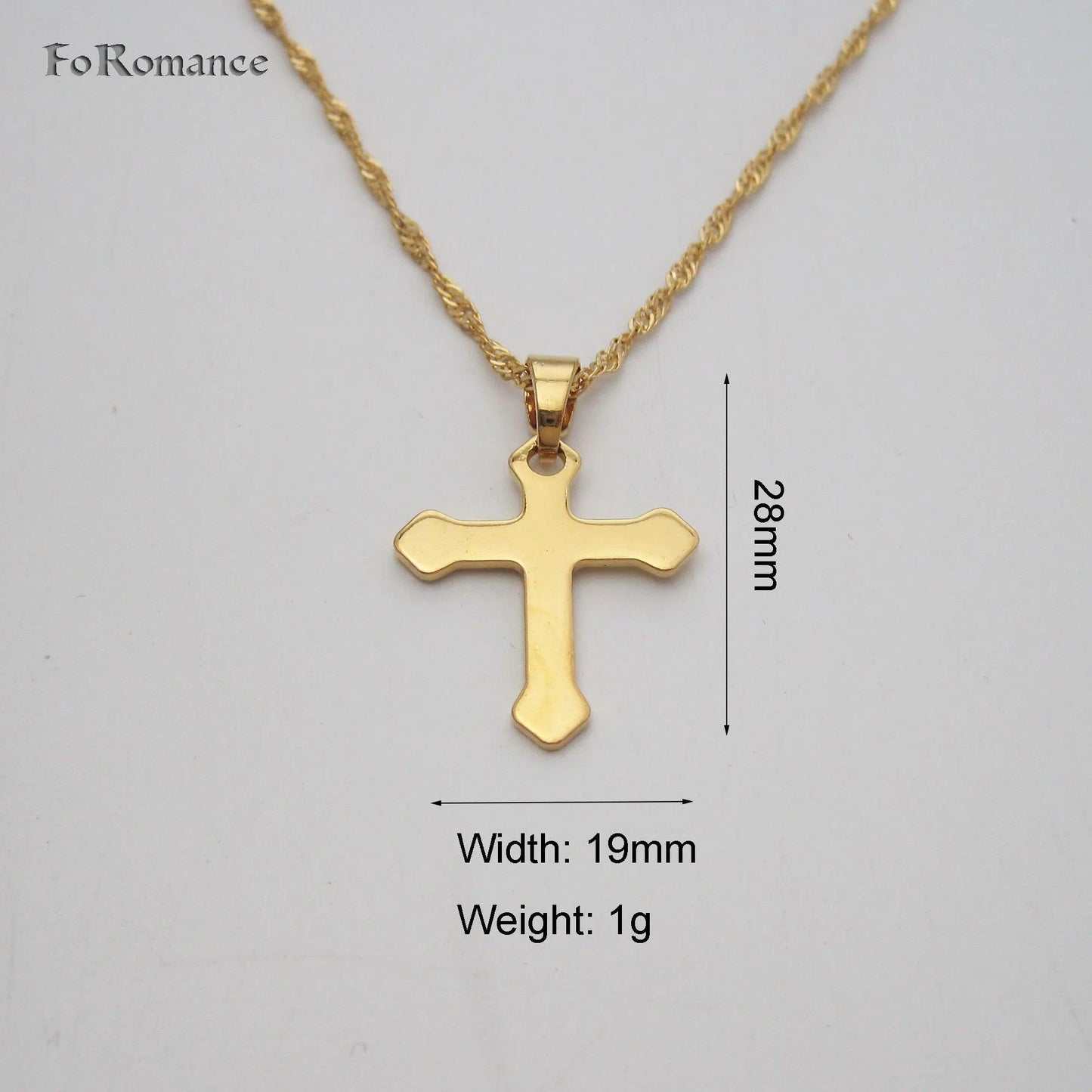 YELLOW GOLD COLOR 45CM WATER WAVE NECKLACE PLAIN SURFACE JESUS CROSS GOD PENDANT - So Real Fashion