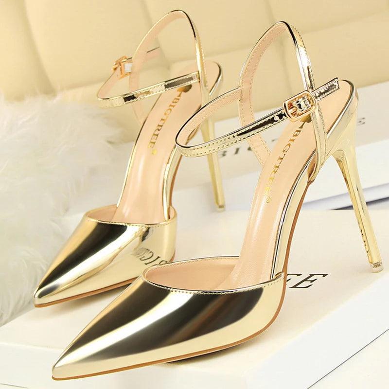 BIG TREE Shoes Fashion Sandals Women 2025 Patent Leather High Heels Women Sandals Summer Heeled Sandals Pointed Toe Women Pumps - So Real Fashion