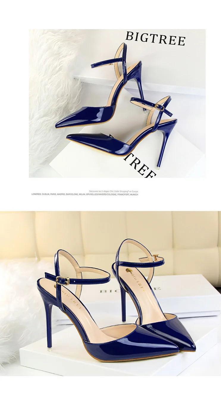 BIG TREE Shoes Fashion Sandals Women 2025 Patent Leather High Heels Women Sandals Summer Heeled Sandals Pointed Toe Women Pumps - So Real Fashion